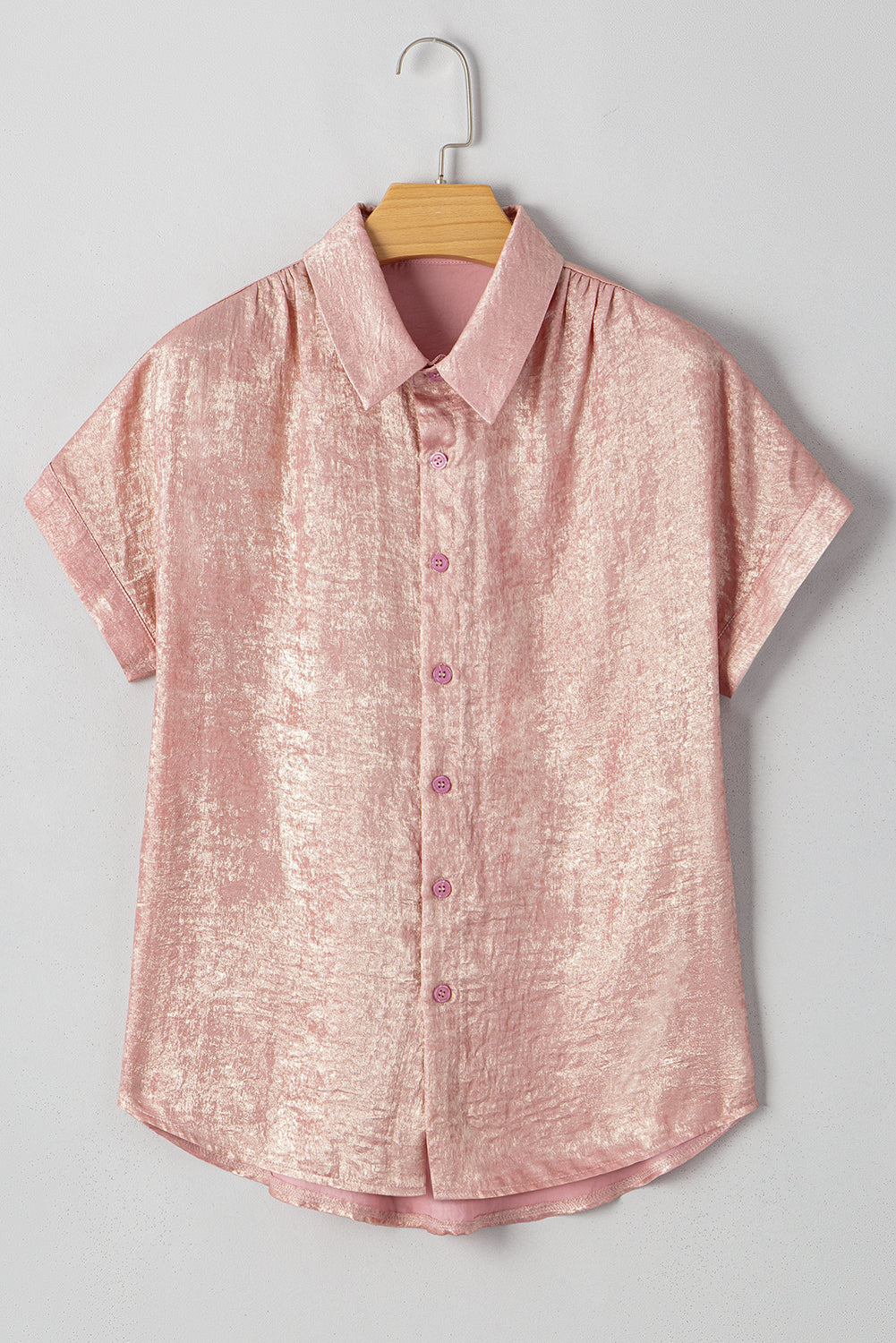 Delicacy Metallic Buttoned Loose Fit Short Sleeve Shirt eAura