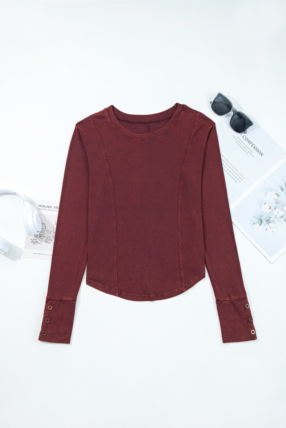 Exposed Seam Ribbed Long Sleeve Top eAura