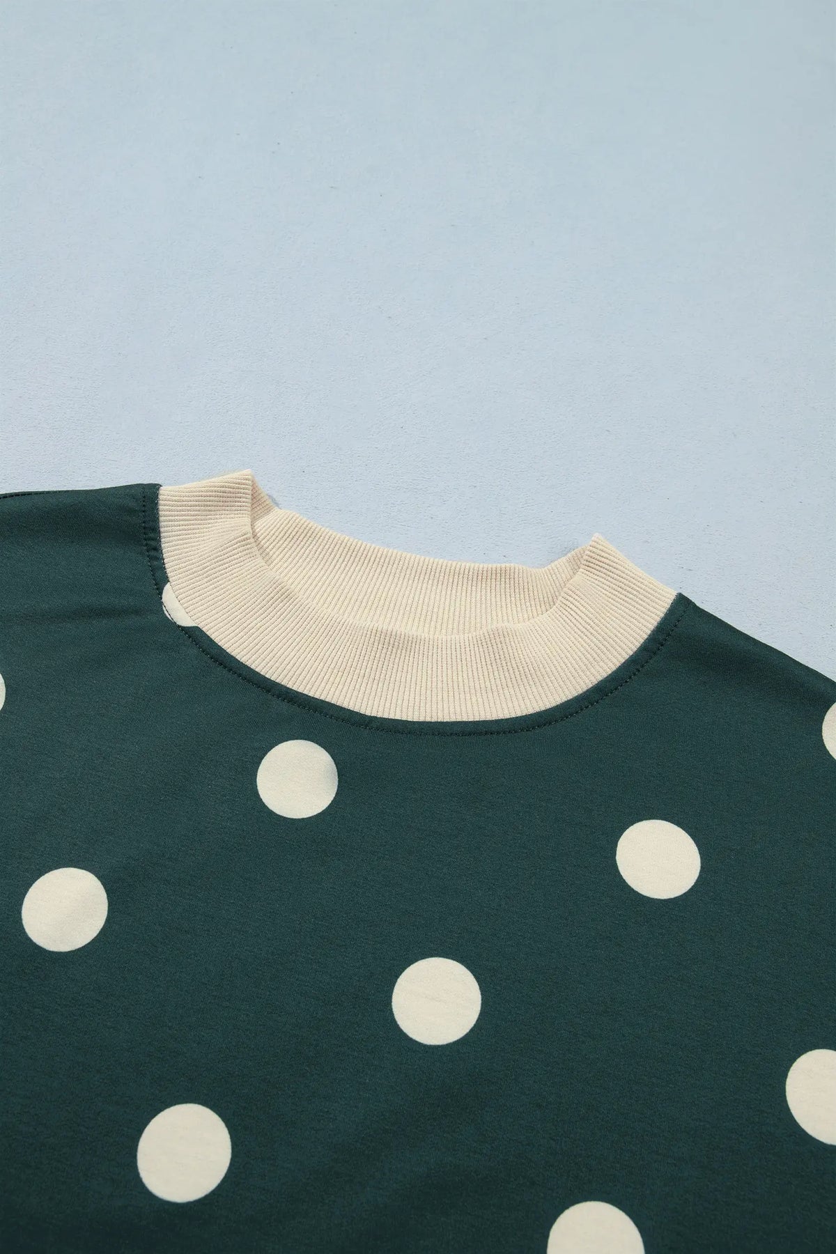 Polka Dot Print Colour Block Trim Baggy Pullover Drawstring Skirt 2pcs Set – Green