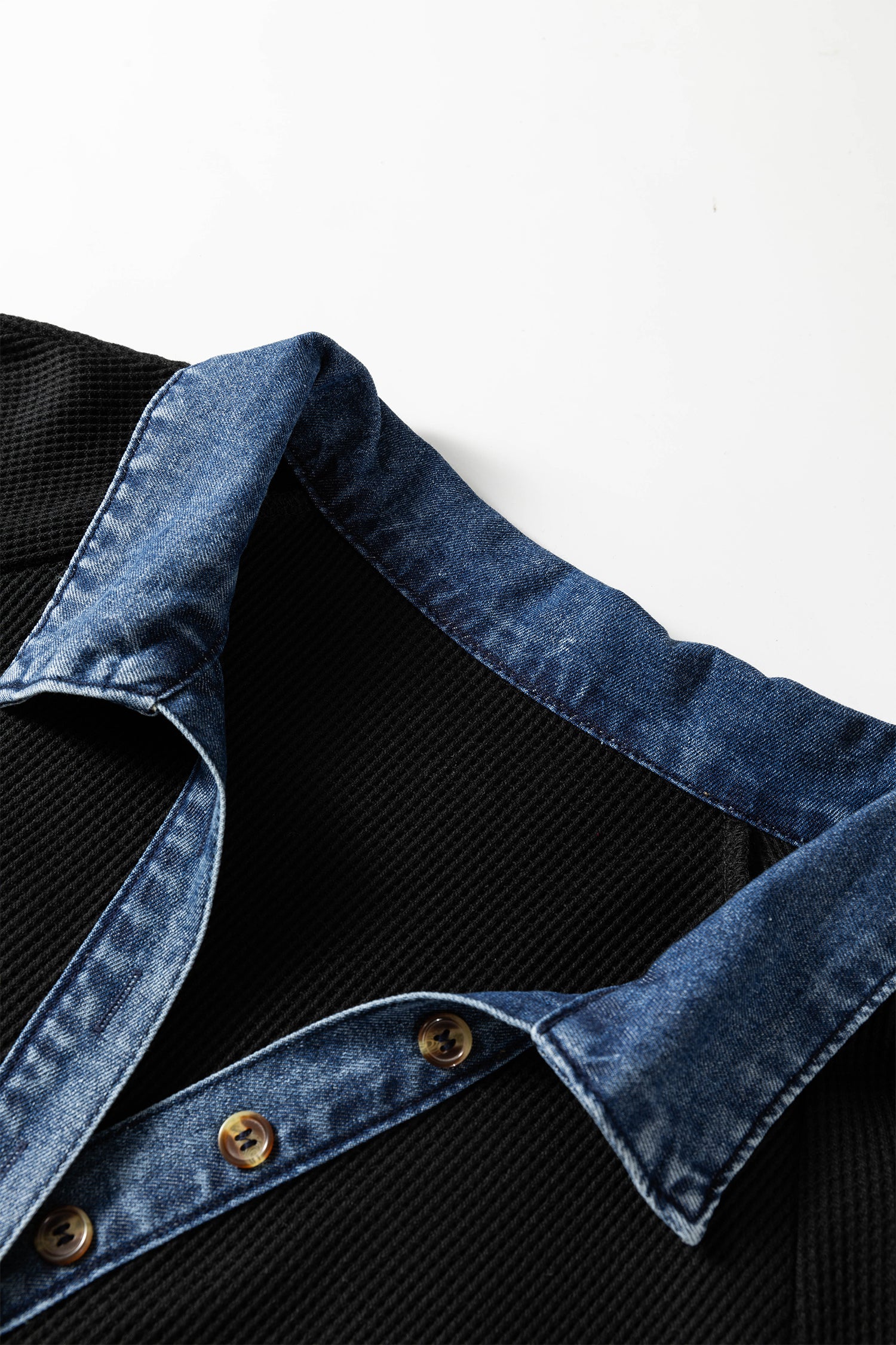 Colorblock Denim Collar Short Sleeve Plus Size Shift Dress – Black