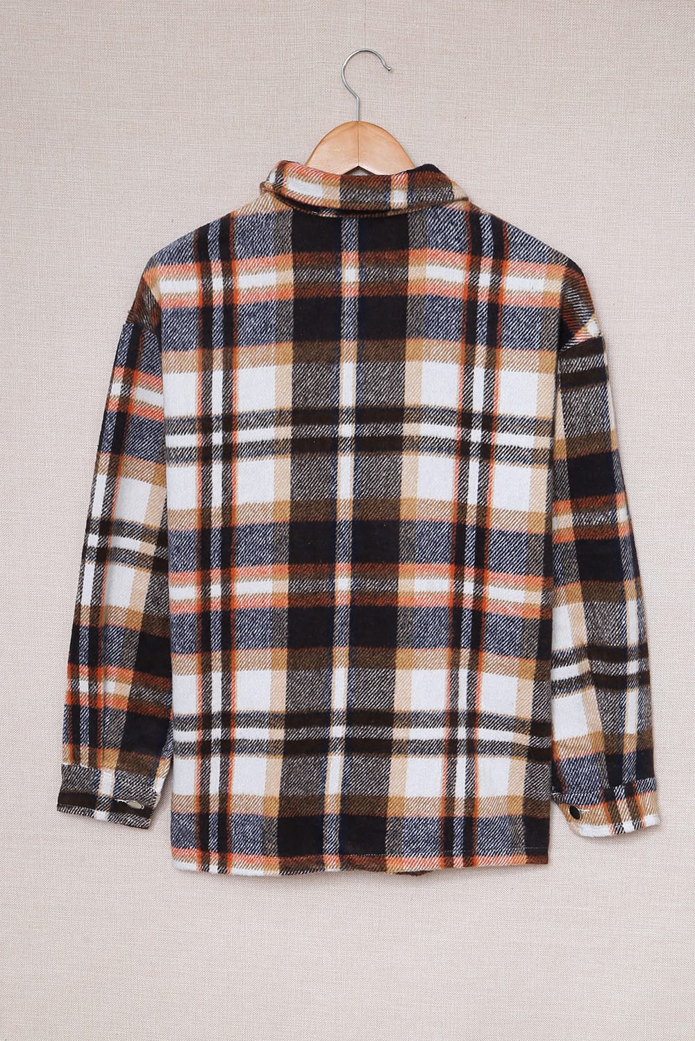 Geometric Plaid Print Pocketed Shacket eAura