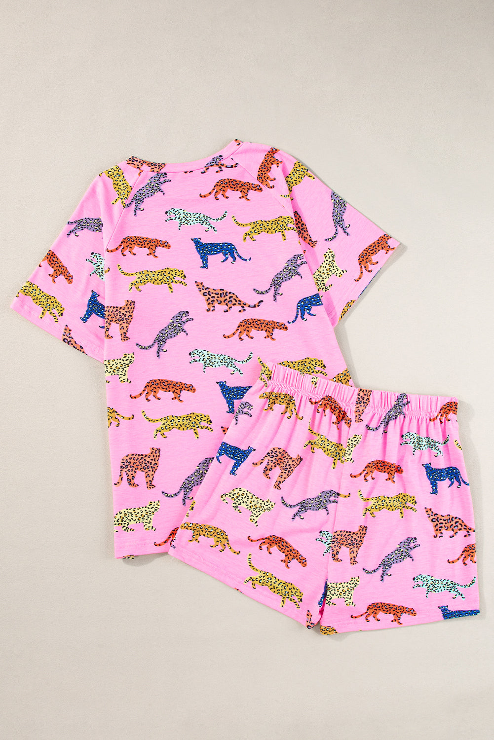 Pink Flower Print Short Sleeve High Waist Two Piece Shorts Set Co-ord eAura