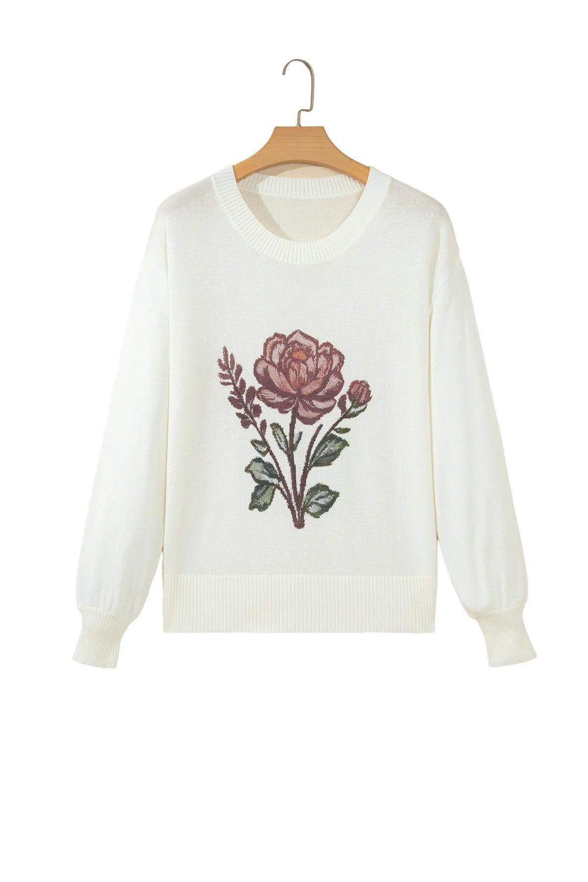 Western Floral Dropped Shoulder Lightweight Knit Sweater – White