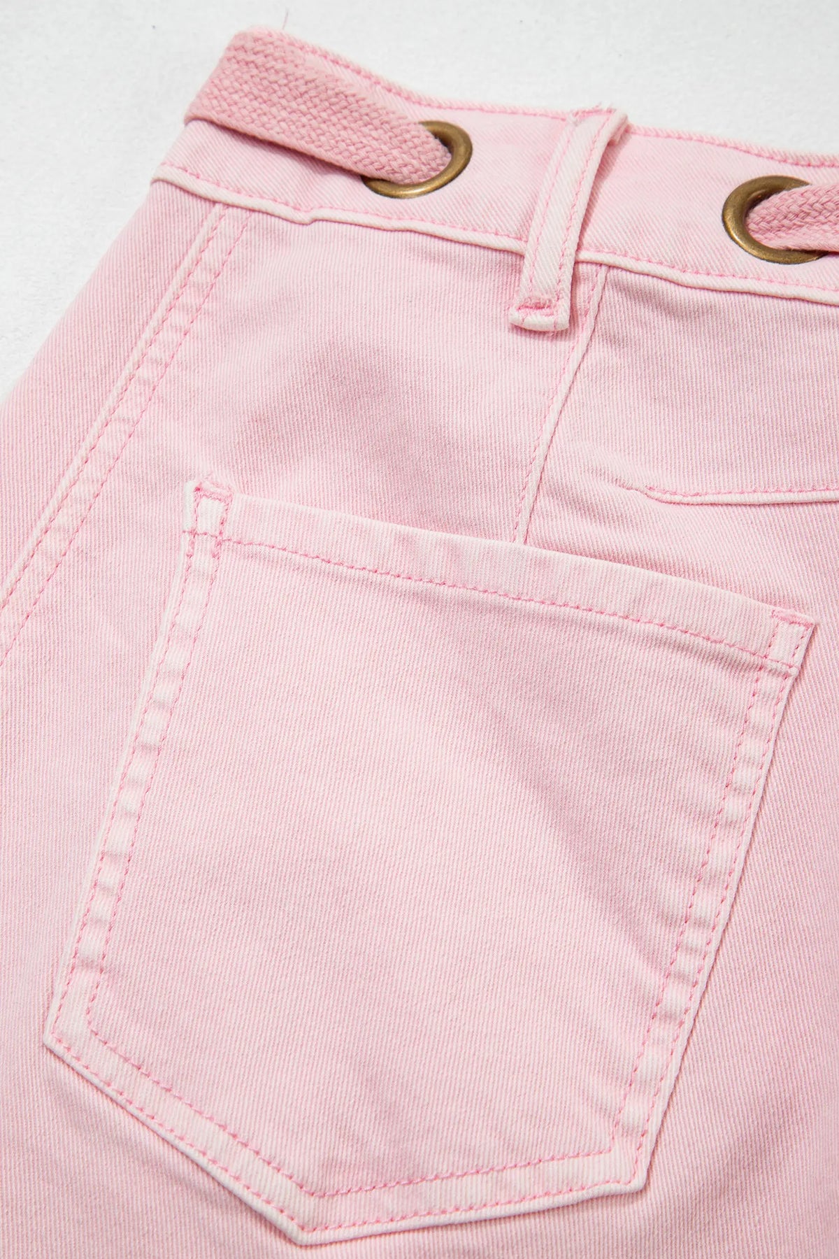 Solid Colour Grommet Detail Knot Waist Barrel Jeans – Yellow