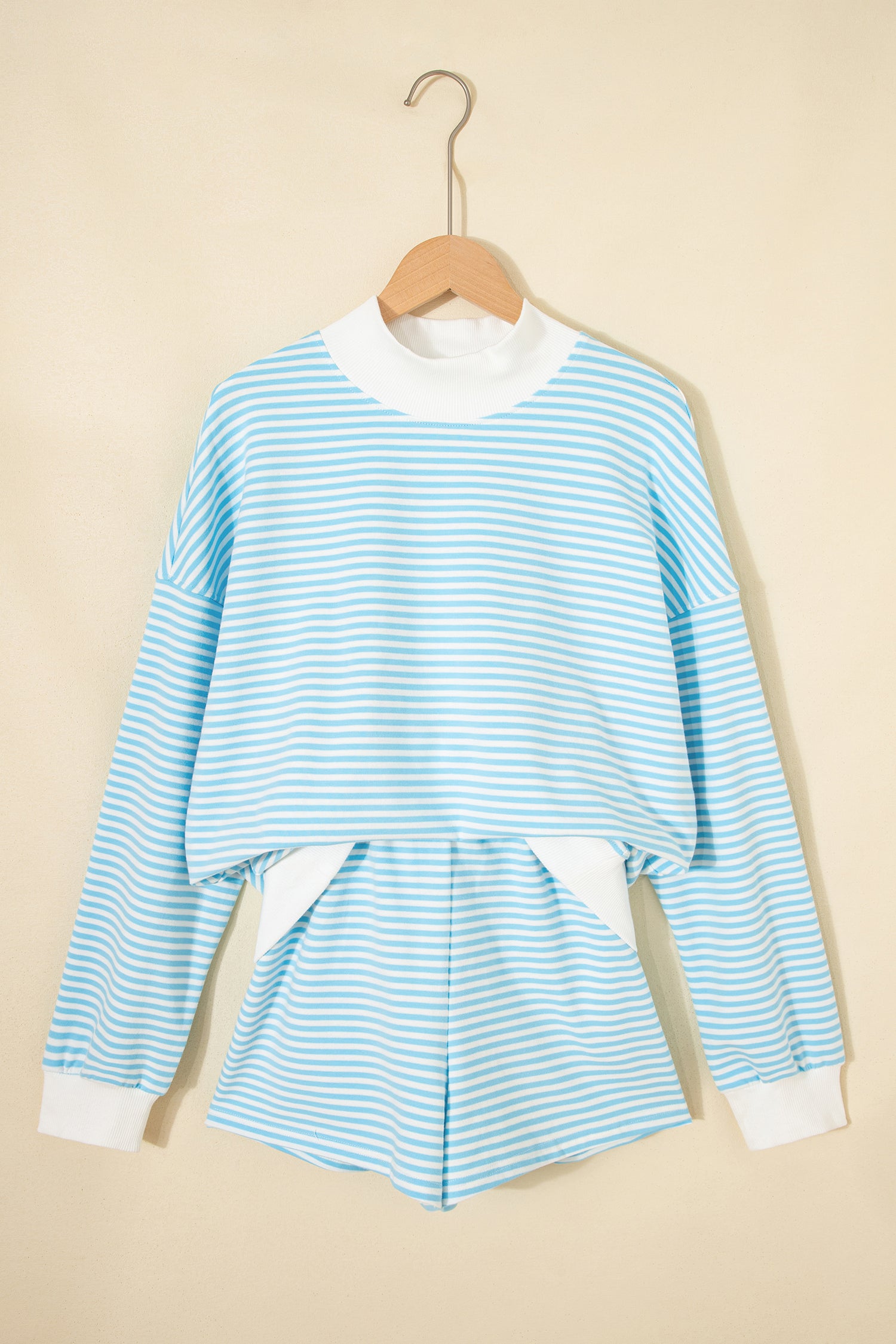 Stripe Oversize Mock Neck Sweatshirt and Shorts Set