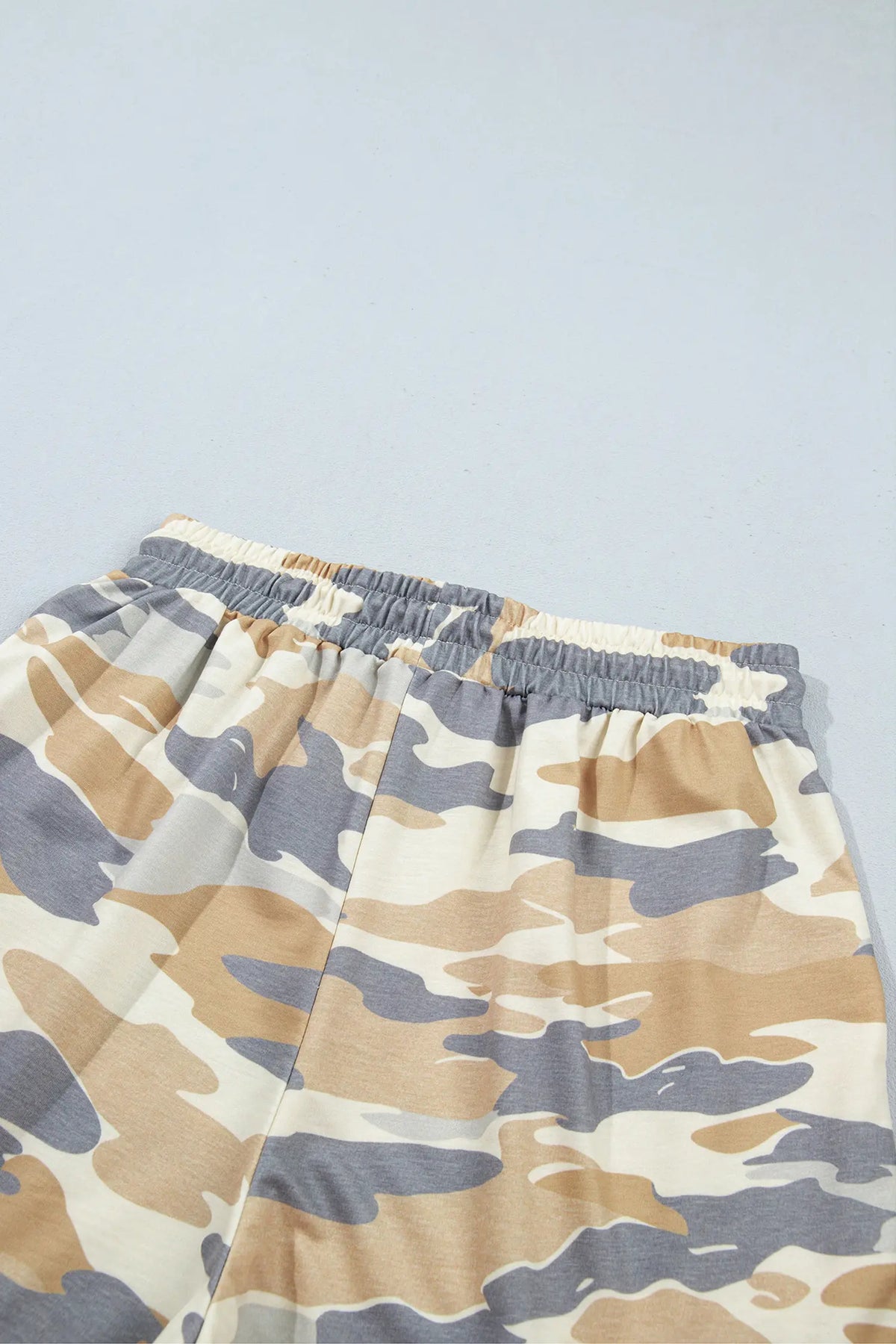Camouflage Print Long Sleeve Top Drawstring Shorts Set