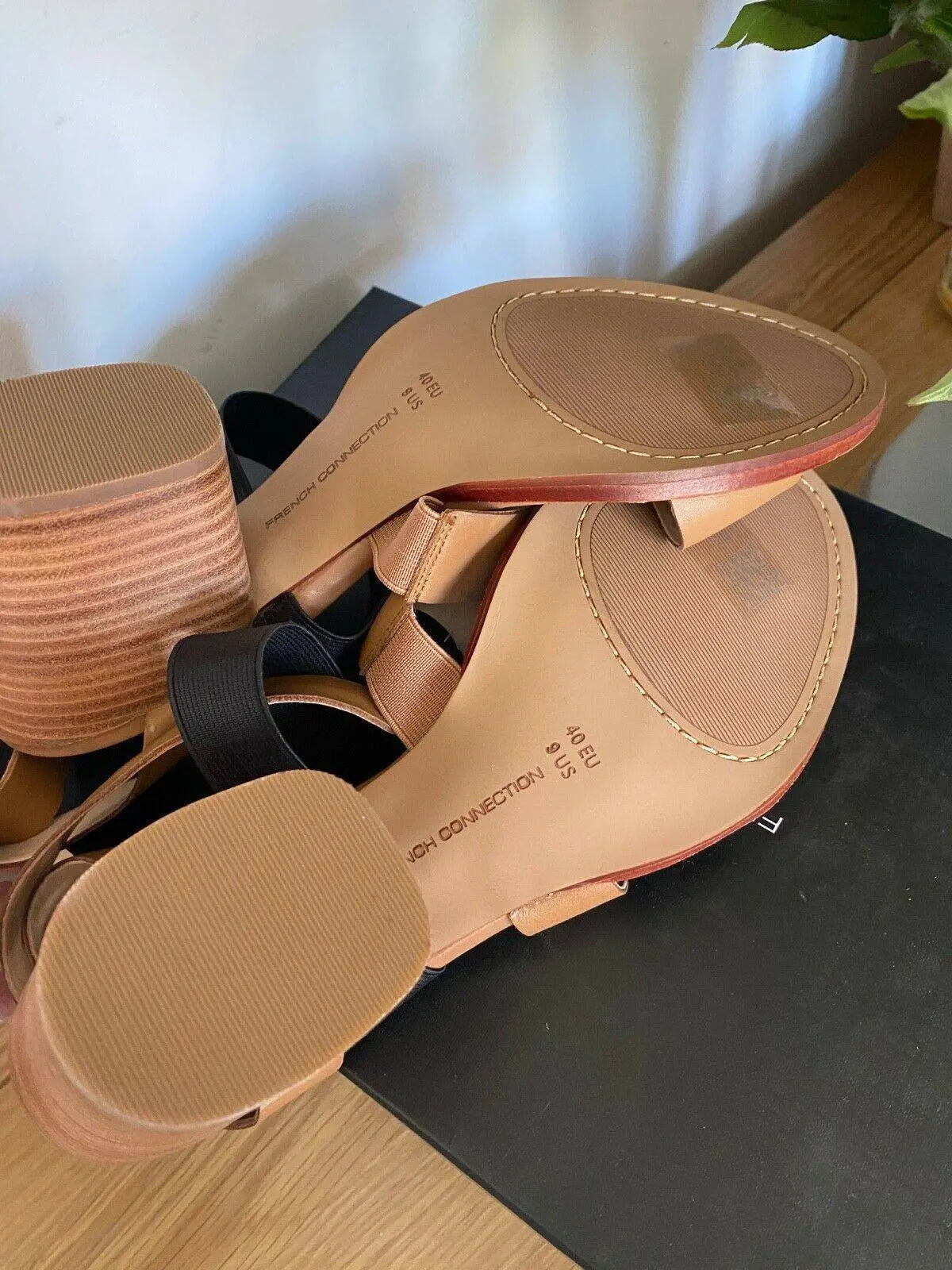 French Connection Ciara Safari Leather Block Heel Shoe Sizes 7 , 8 - BB Fashion Outlet