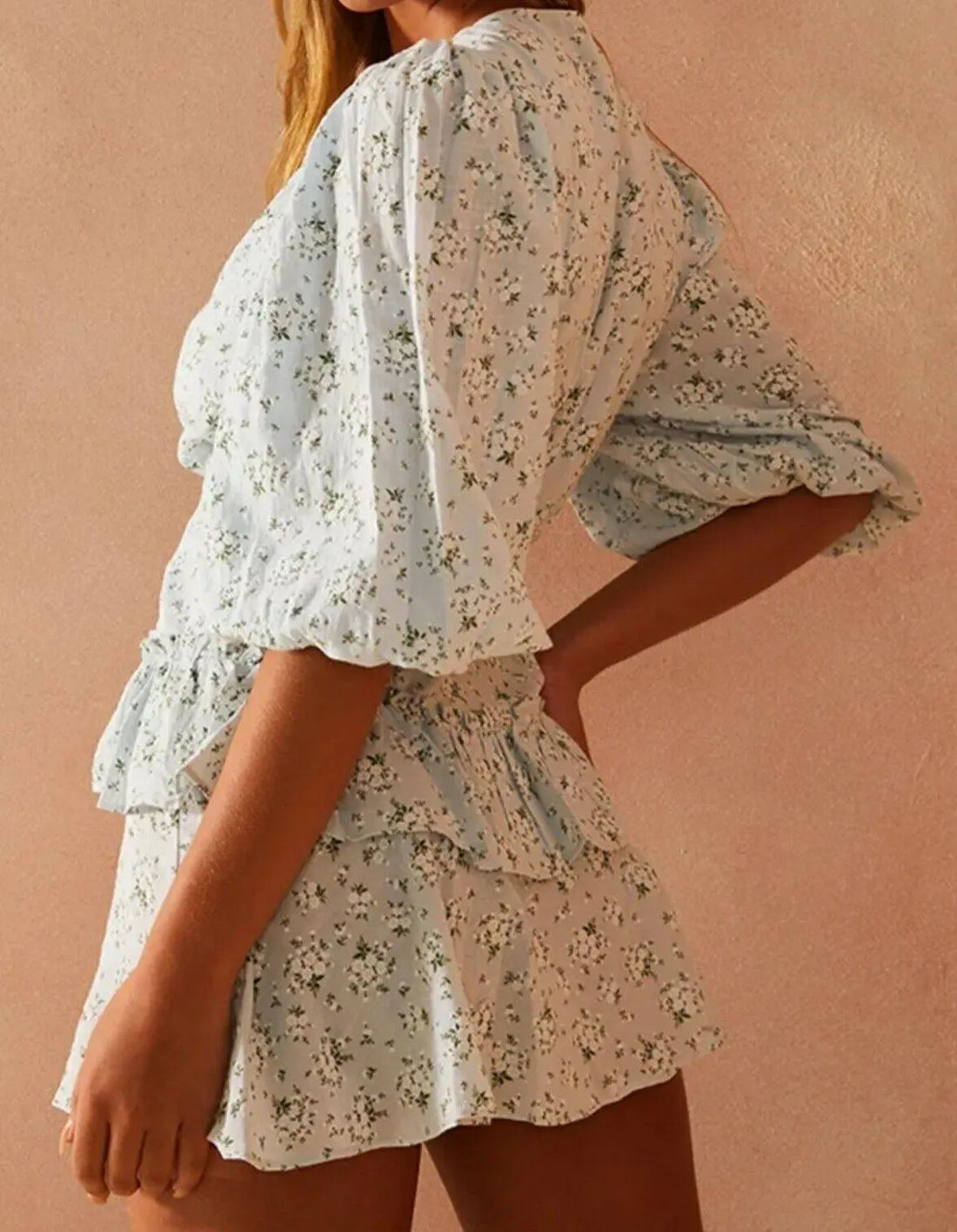 In The Style Lorna Luxe Light Blue Floral Mini Wrap Dress - BB Fashion Outlet