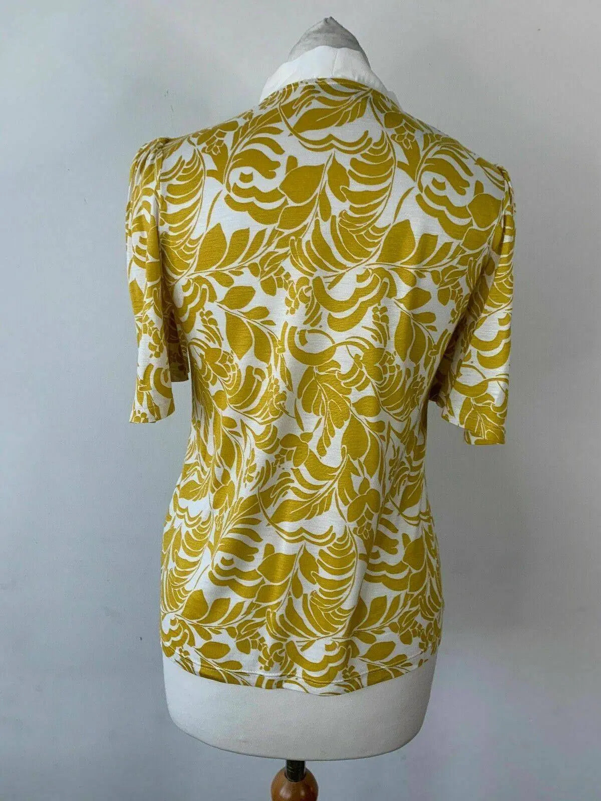 M&S Short Flared Sleeves Tie Neck Yellow Mix Top t-shirt Sizes 8 12 - BB Fashion Outlet
