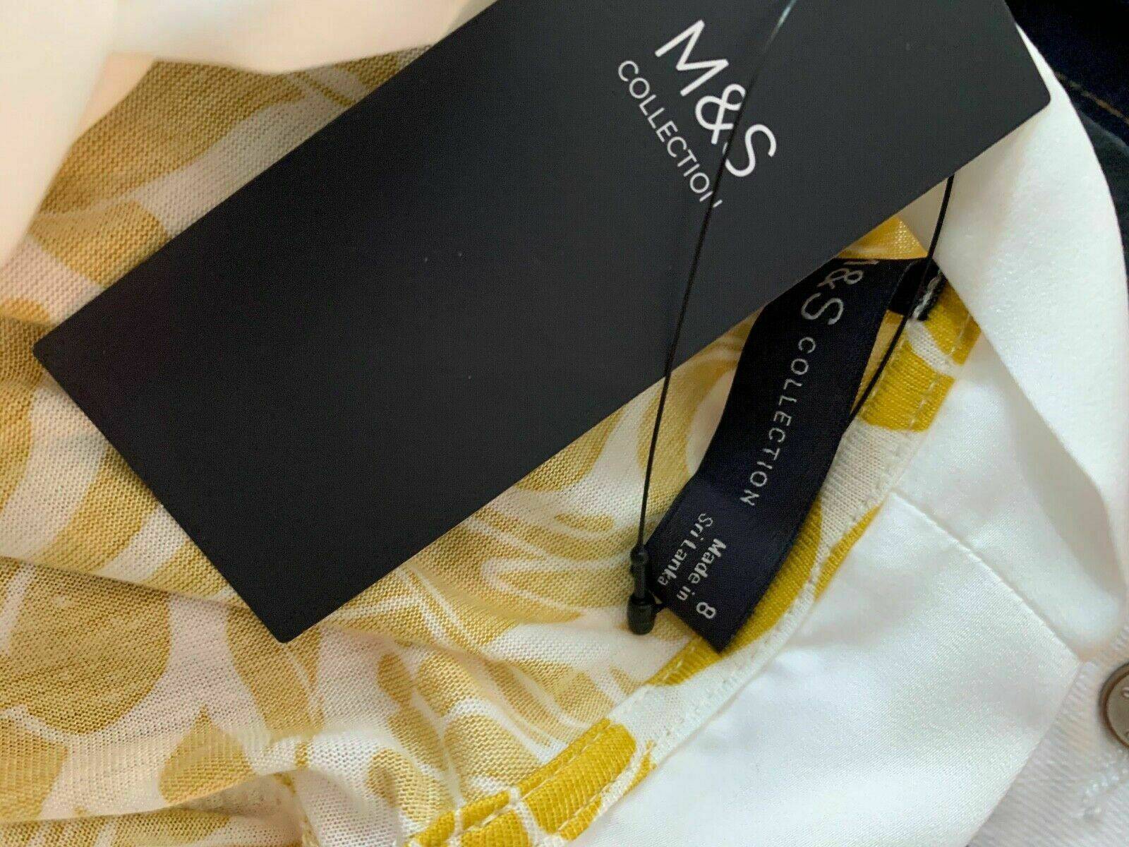 M&S Short Flared Sleeves Tie Neck Yellow Mix Top t-shirt Sizes 8 12 - BB Fashion Outlet