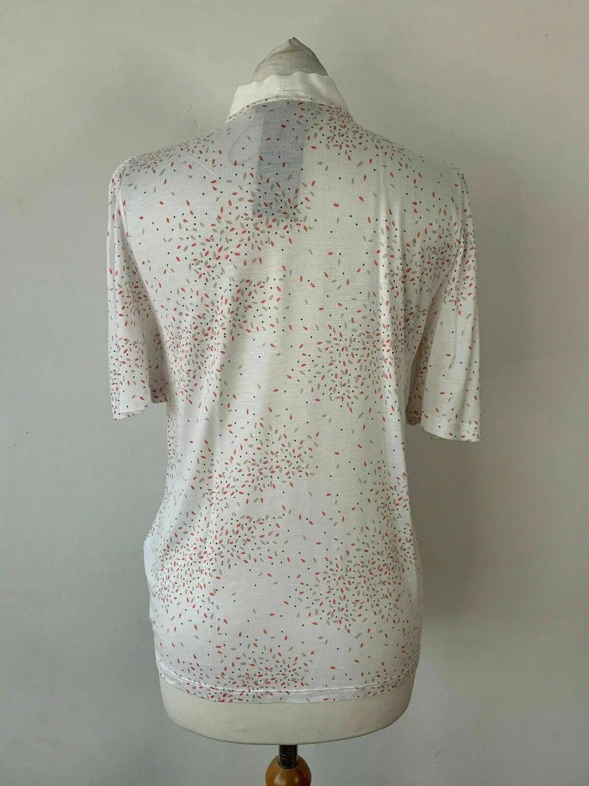 M&S Ivory Mix Tie Neck Top Size 10 Short Flared Sleeve - BB Fashion Outlet