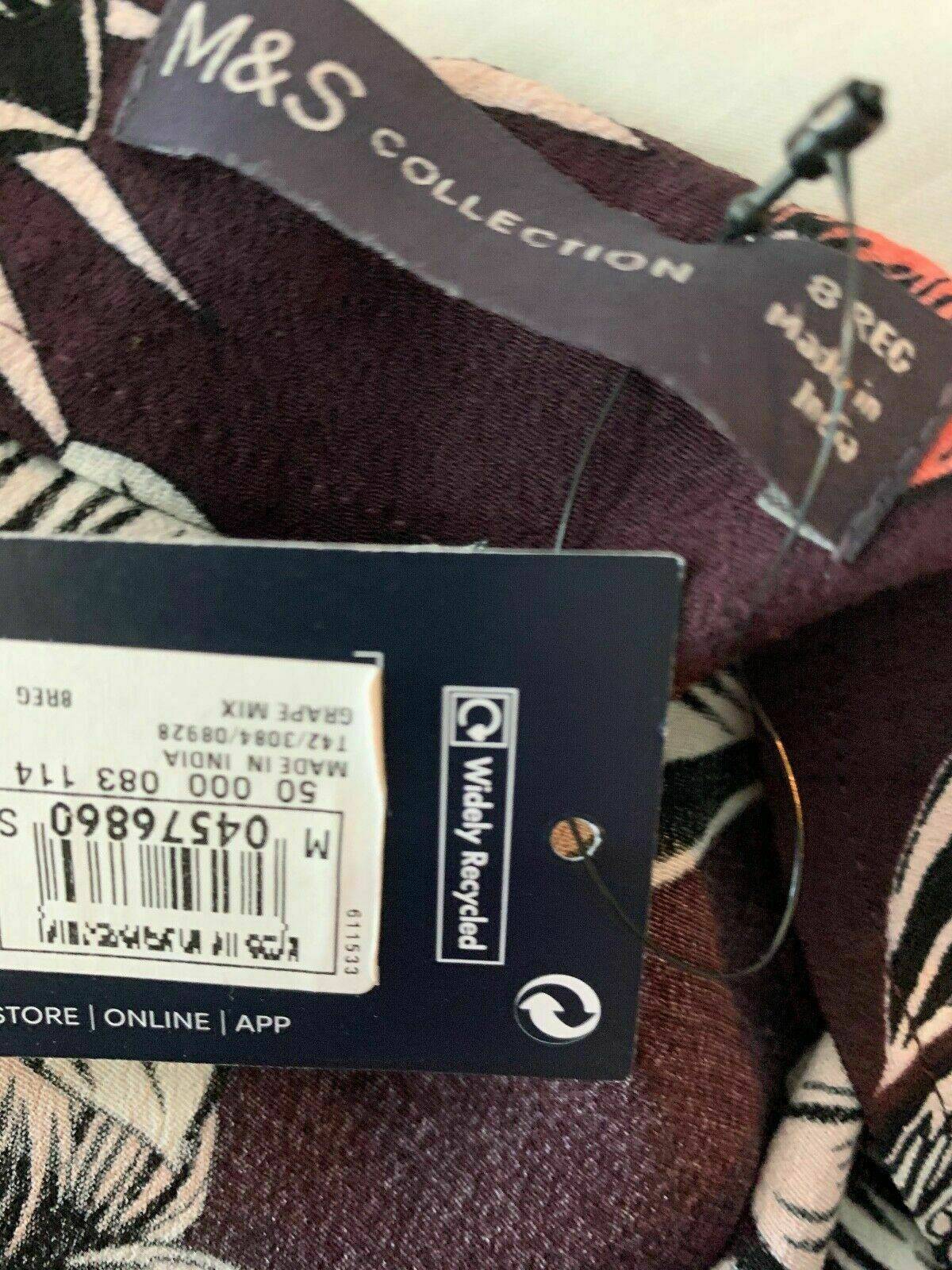 M&S Sustainable Viscose Grape Mix Floral Size 8 Faux Wrap Midi Skirt - BB Fashion Outlet