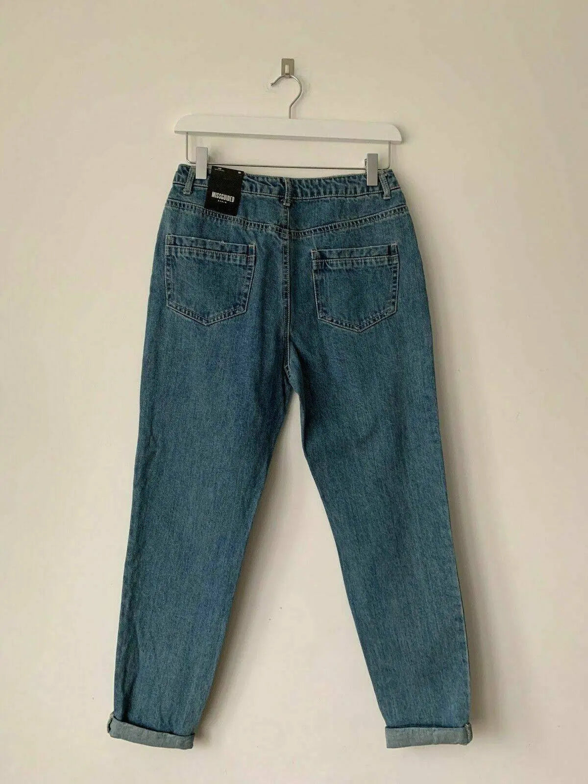 Missguided RIOT Ripped Knee Bleach High Rise MOM Jean Stonewash Size 8 R L28 - BB Fashion Outlet