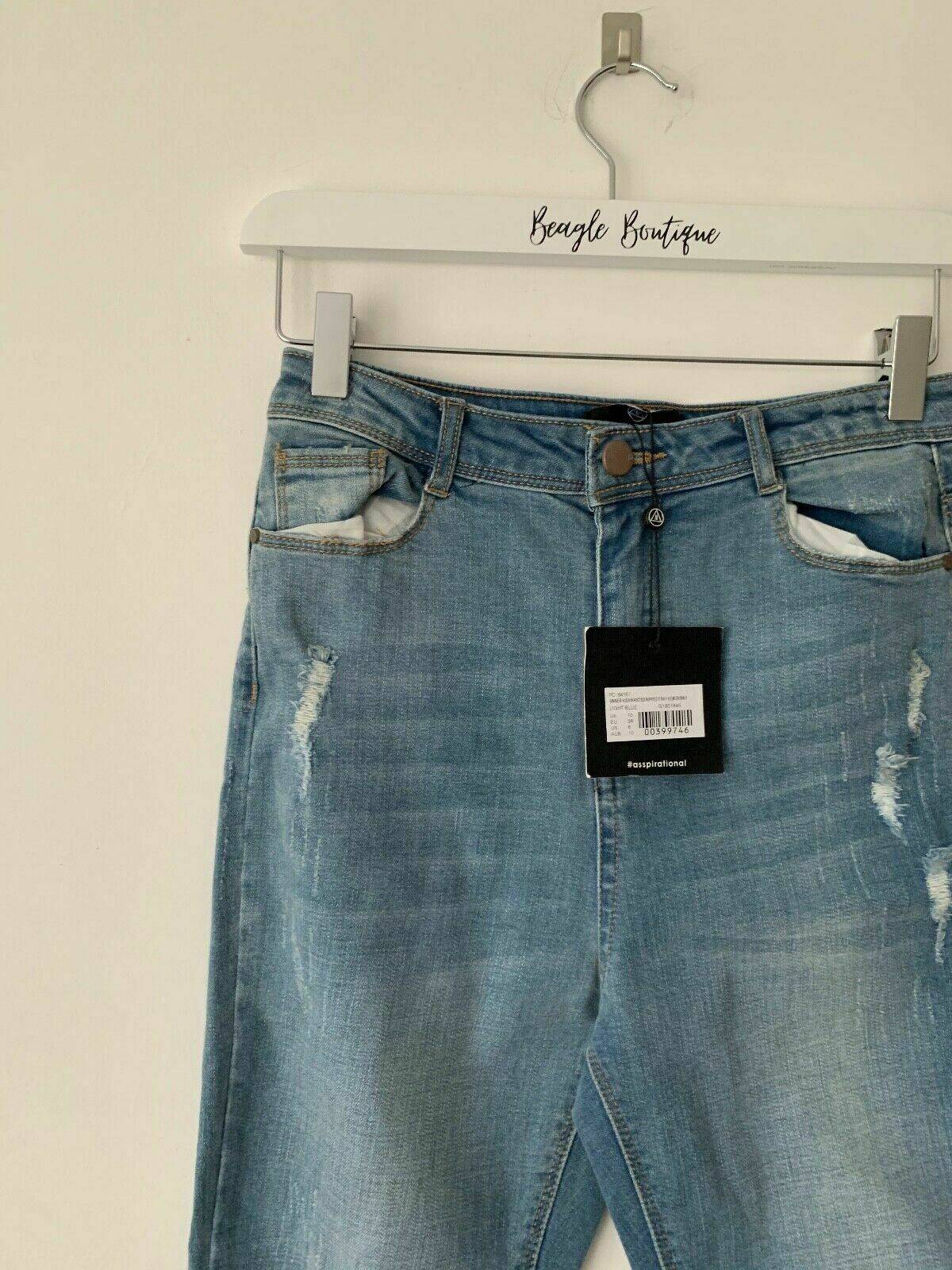 Missguided Sinner High waisted Ripped Fray Hem Skinny Blue Jeans Size 10 W28 - BB Fashion Outlet