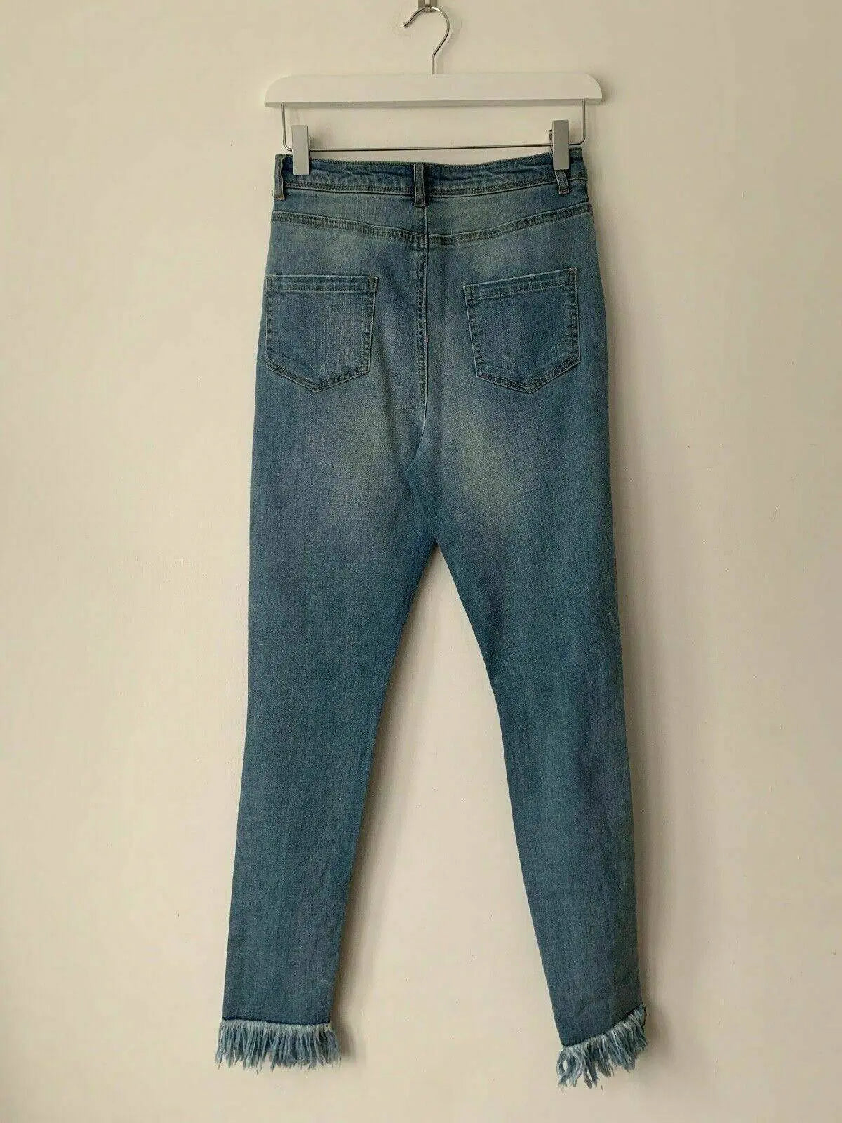 Missguided Sinner High waisted Ripped Fray Hem Skinny Blue Jeans Size 10 W28 - BB Fashion Outlet
