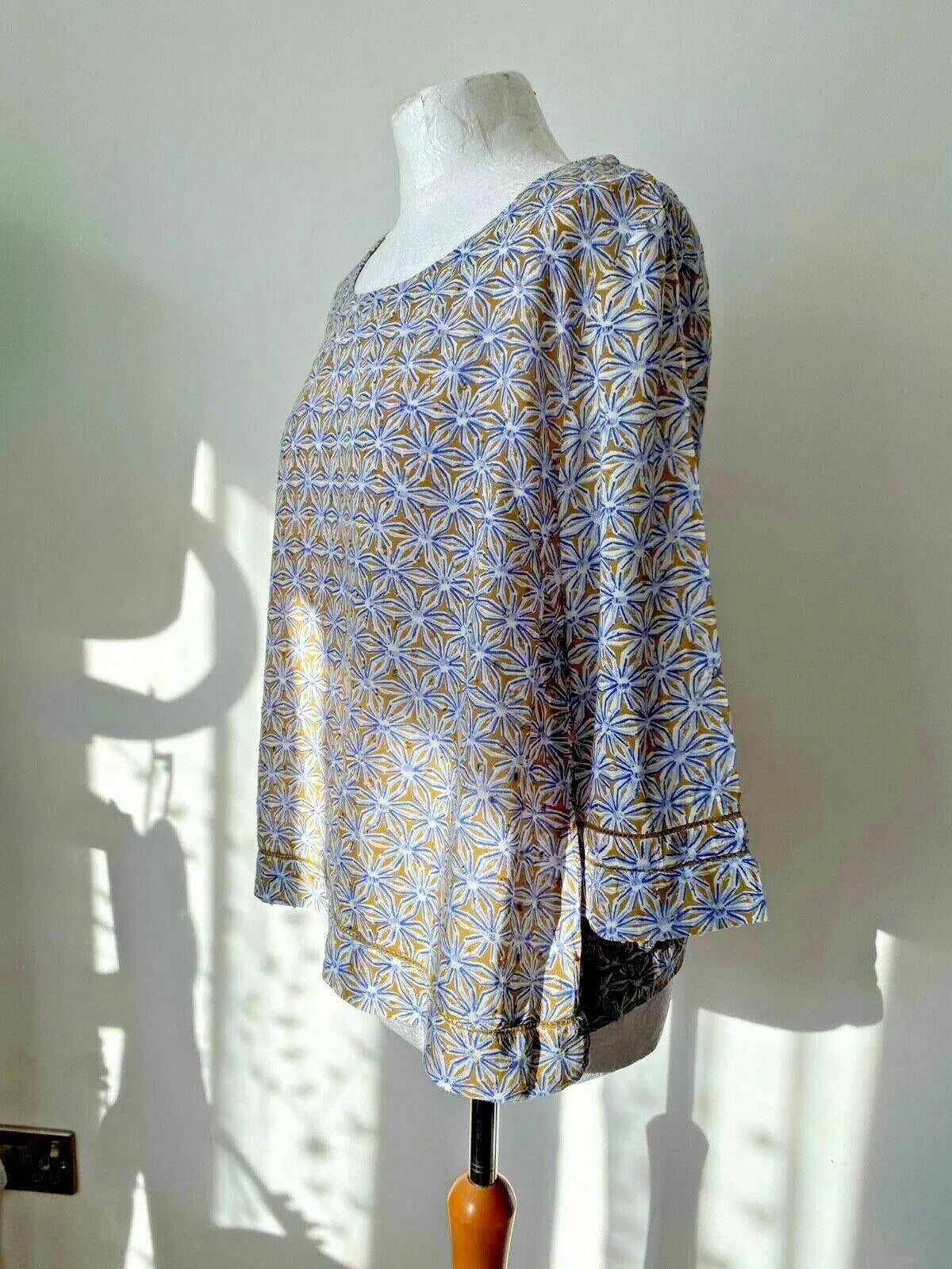 Mistral Ochre Floral Print Top 3/4 Sleeve Lightweight Blouse 10 12 RRP £39 - BB Fashion Outlet