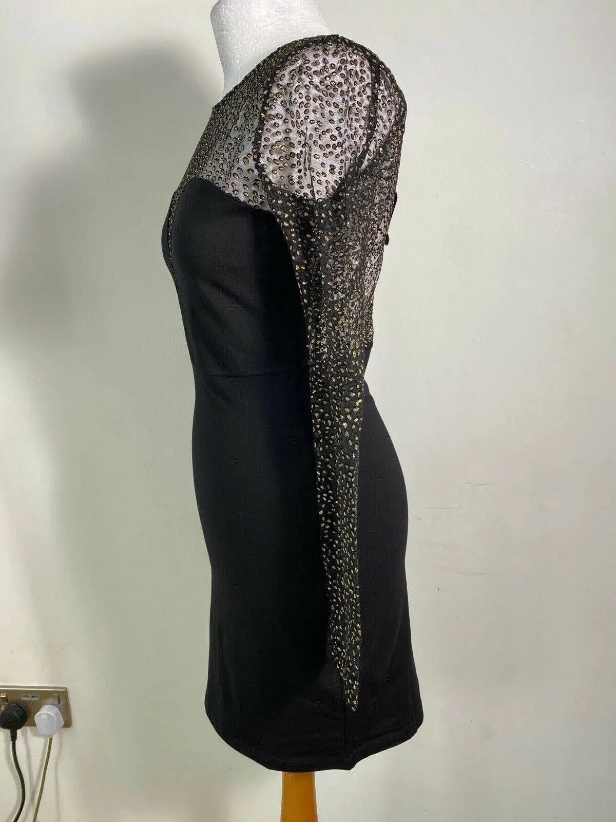 MOTEL ROCKS Moon Dreamer Gold Glitter Mesh Black Dress XS, M - Beagle Boutique Fashion Outlet
