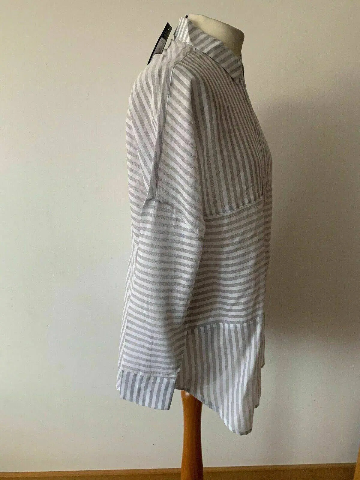 New Look Contrast Mixed Front Stripe Shirt Lightweight Size 10 Boxy Wide - BB Fashion Outlet