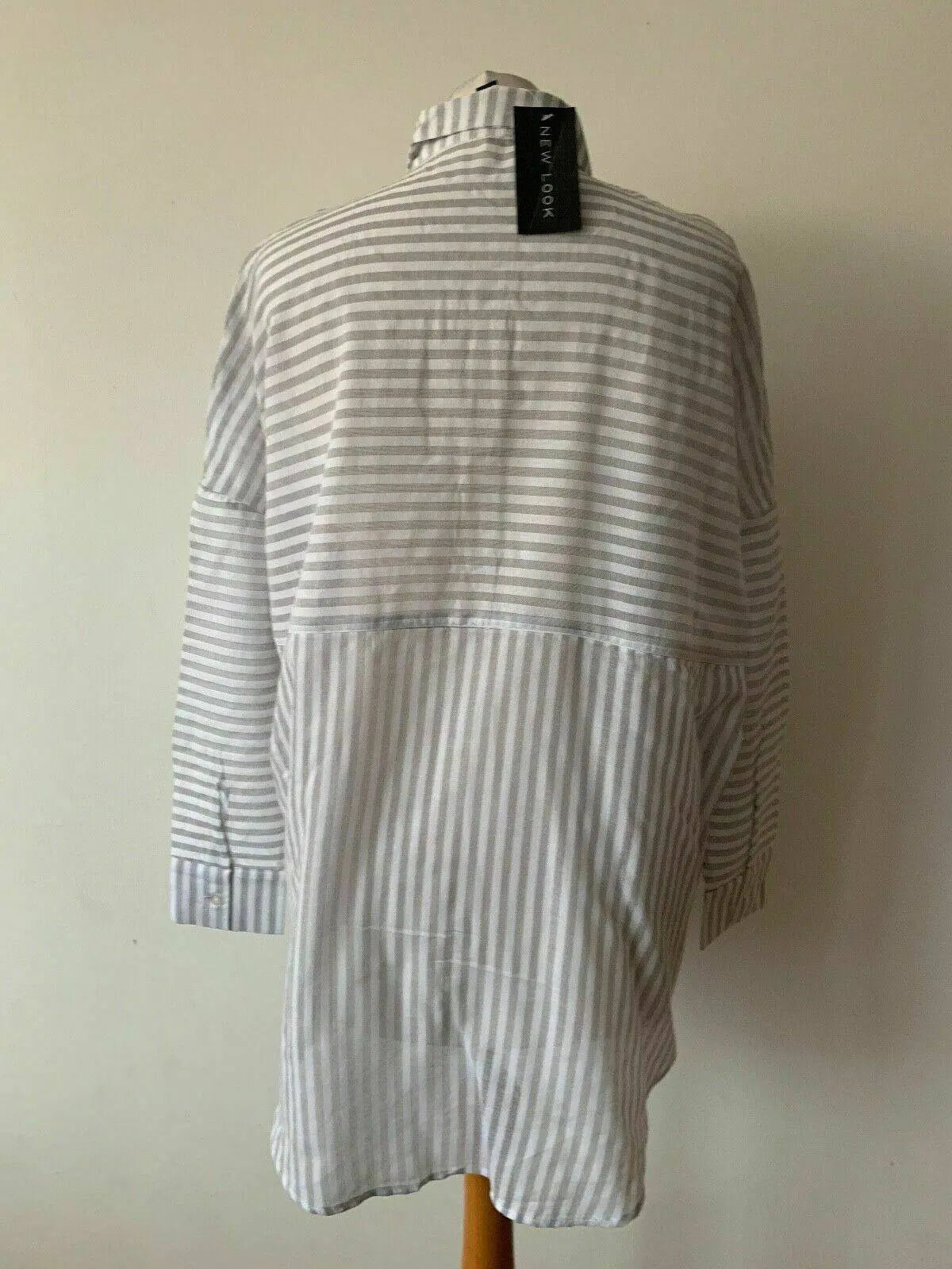 New Look Contrast Mixed Front Stripe Shirt Lightweight Size 10 Boxy Wide - BB Fashion Outlet