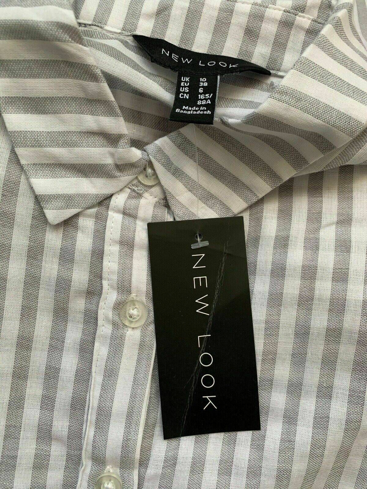 New Look Contrast Mixed Front Stripe Shirt Lightweight Size 10 Boxy Wide - BB Fashion Outlet