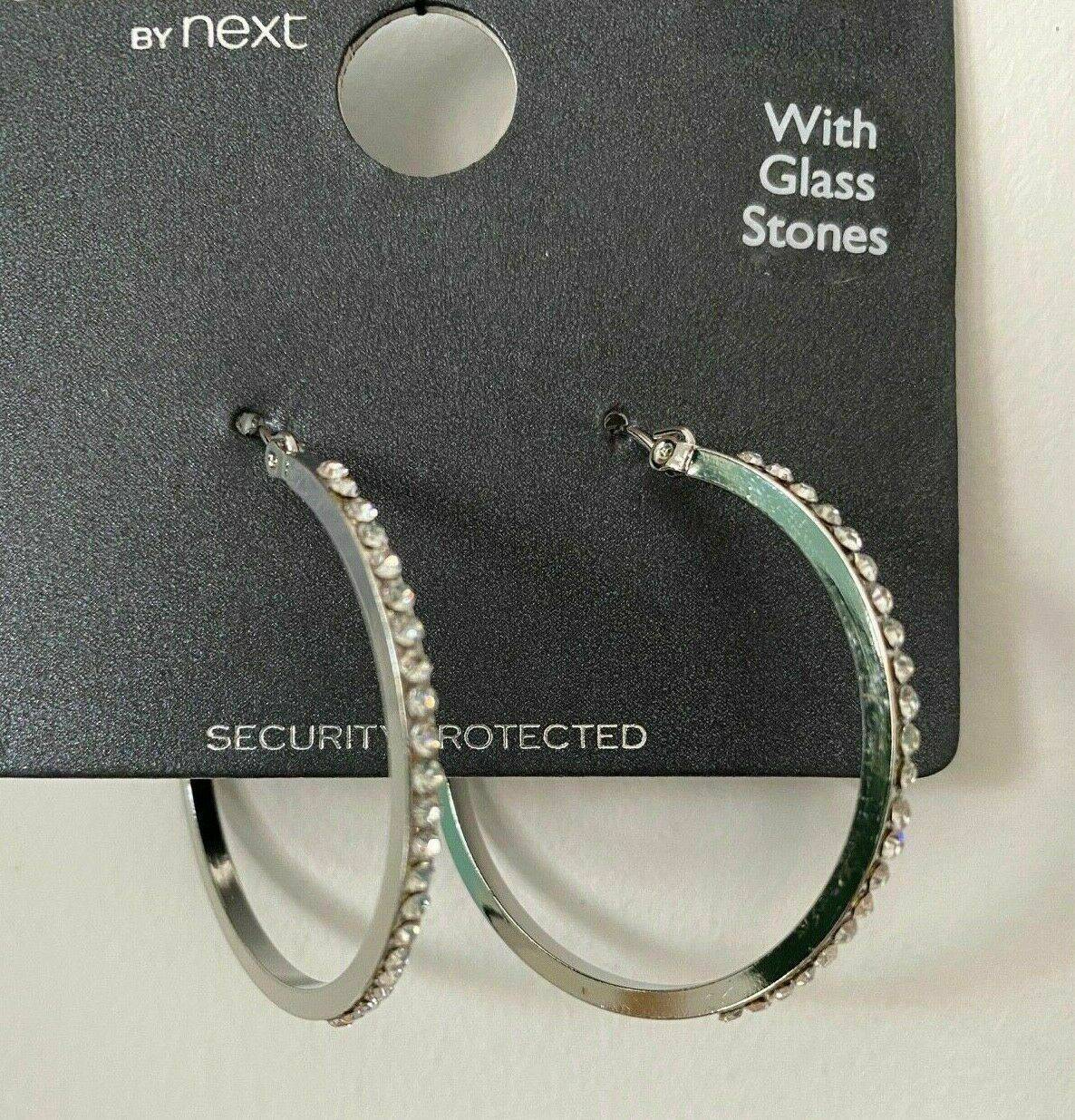 Ex. High St Silver Plated Hoop Earrings With Glass Stones - BB Fashion Outlet