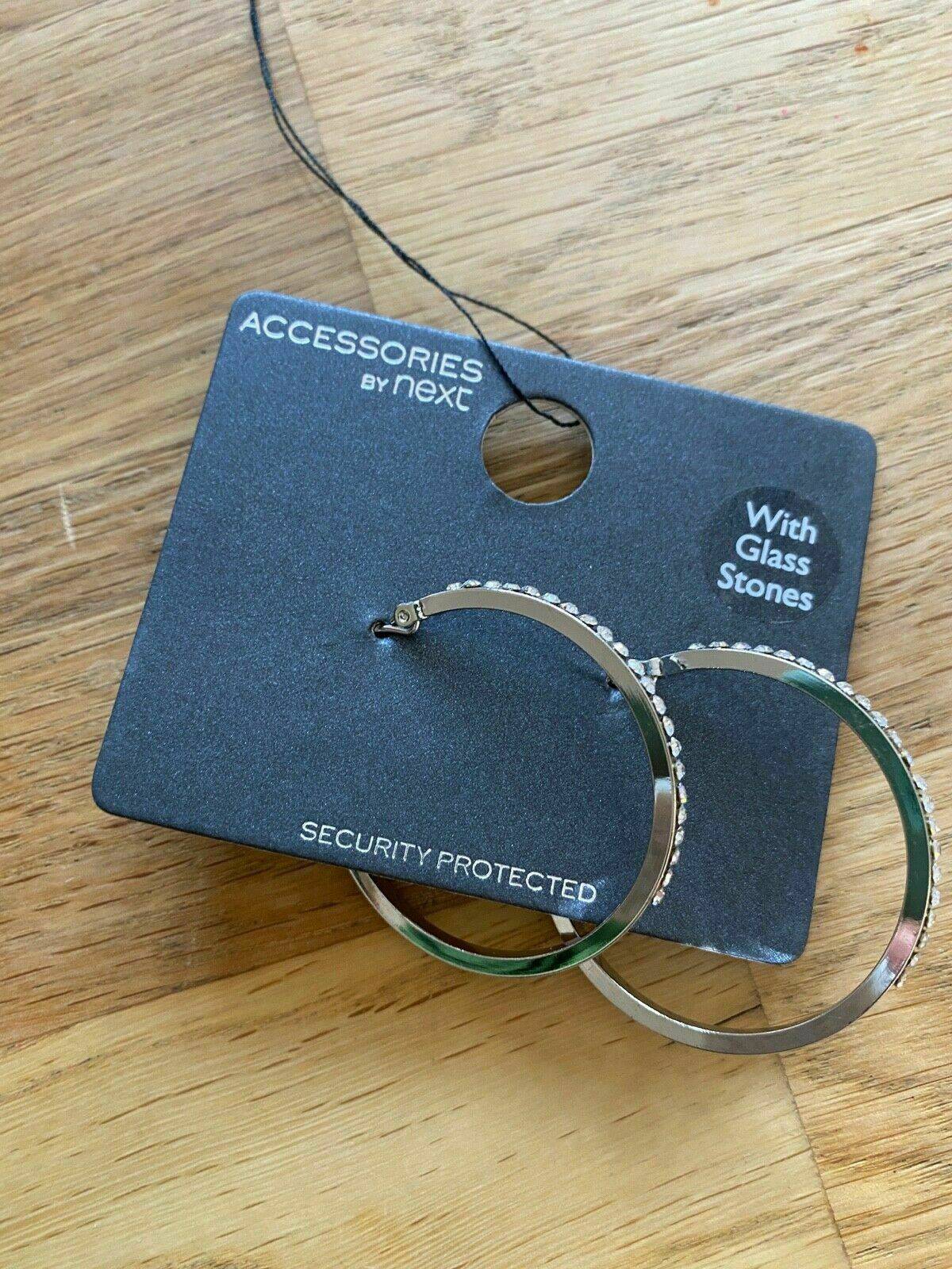 Ex. High St Silver Plated Hoop Earrings With Glass Stones - BB Fashion Outlet