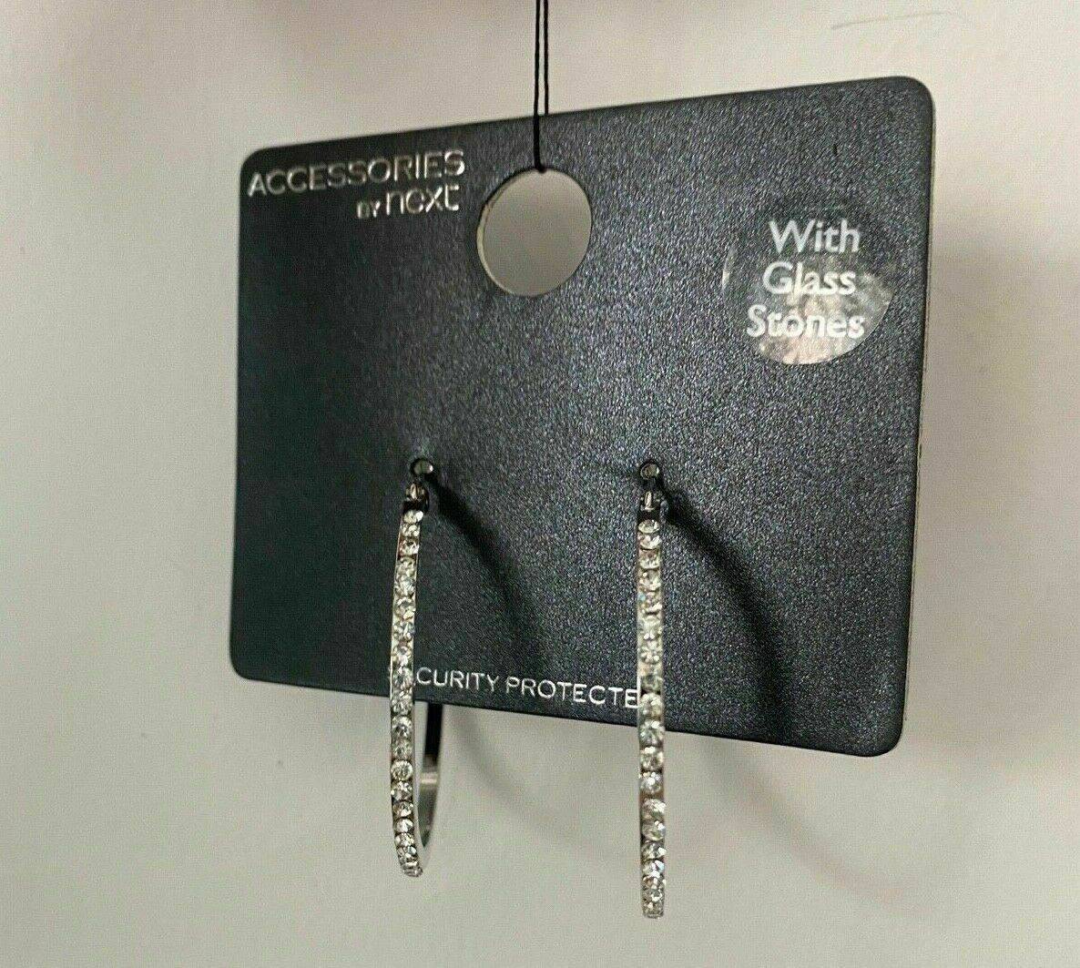 Ex. High St Silver Plated Hoop Earrings With Glass Stones - BB Fashion Outlet