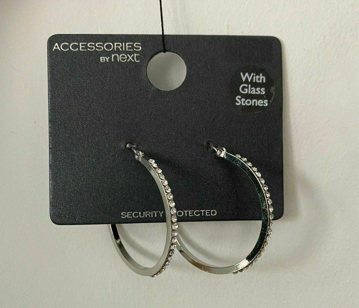 Ex. High St Silver Plated Hoop Earrings With Glass Stones - BB Fashion Outlet