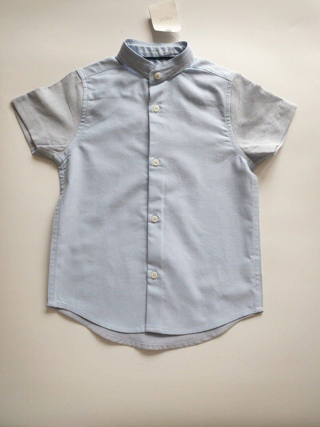 Boys NEXT Granddad Blue Shirt Age 3 Years Old Collarless Shirt - BB Fashion Outlet