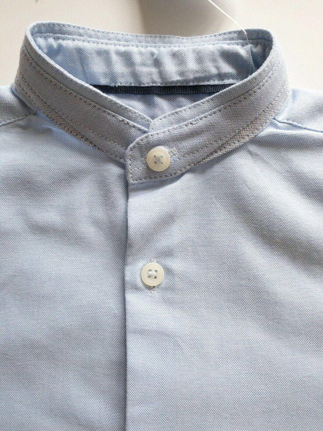 Boys NEXT Granddad Blue Shirt Age 3 Years Old Collarless Shirt - BB Fashion Outlet