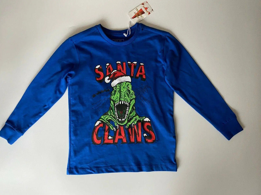 Boys Next Santa Claws Christmas T-Shirt Age 5 Years Blue Textured - BB Fashion Outlet