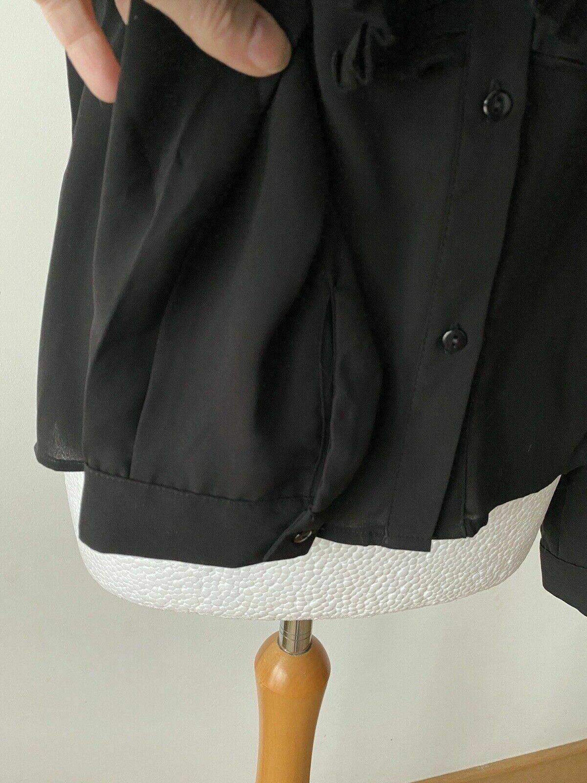 ONLY Pleat Flounce Black Shirt Size 12 Collarless RRP £38 - BB Fashion Outlet