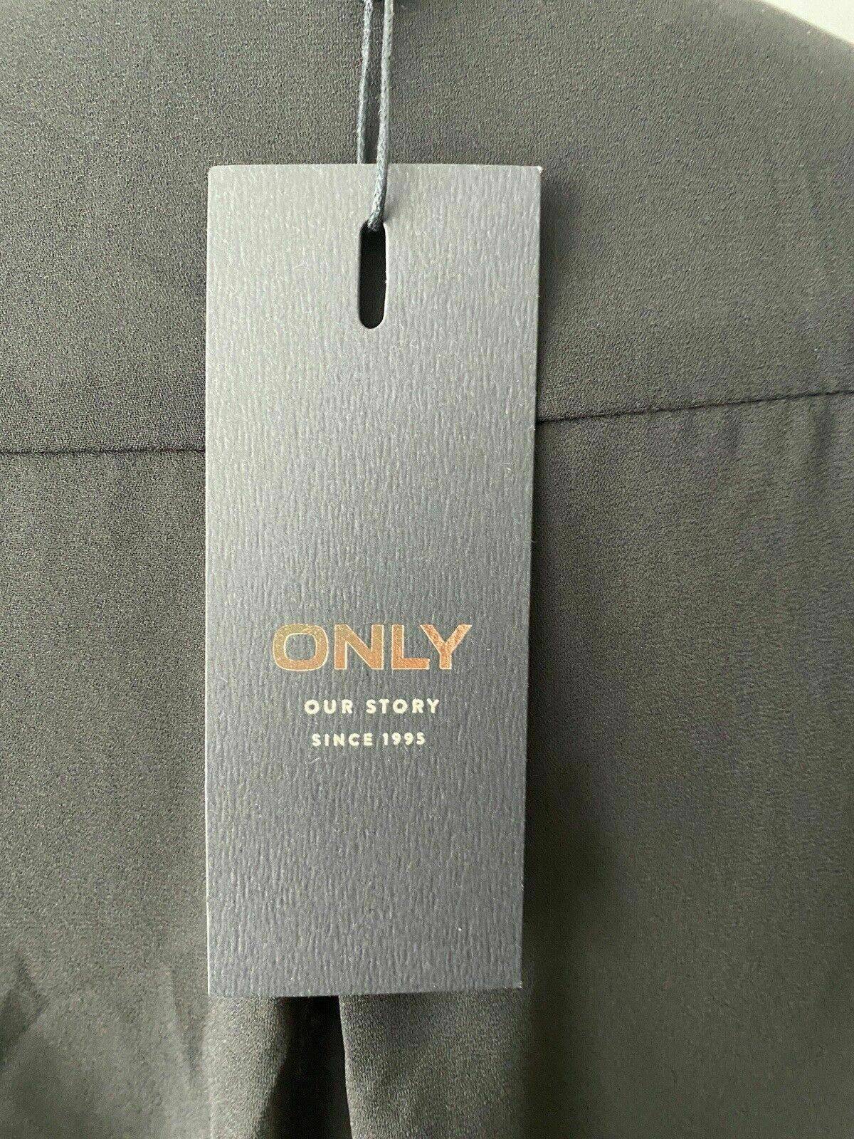 ONLY Pleat Flounce Black Shirt Size 12 Collarless RRP £38 - BB Fashion Outlet