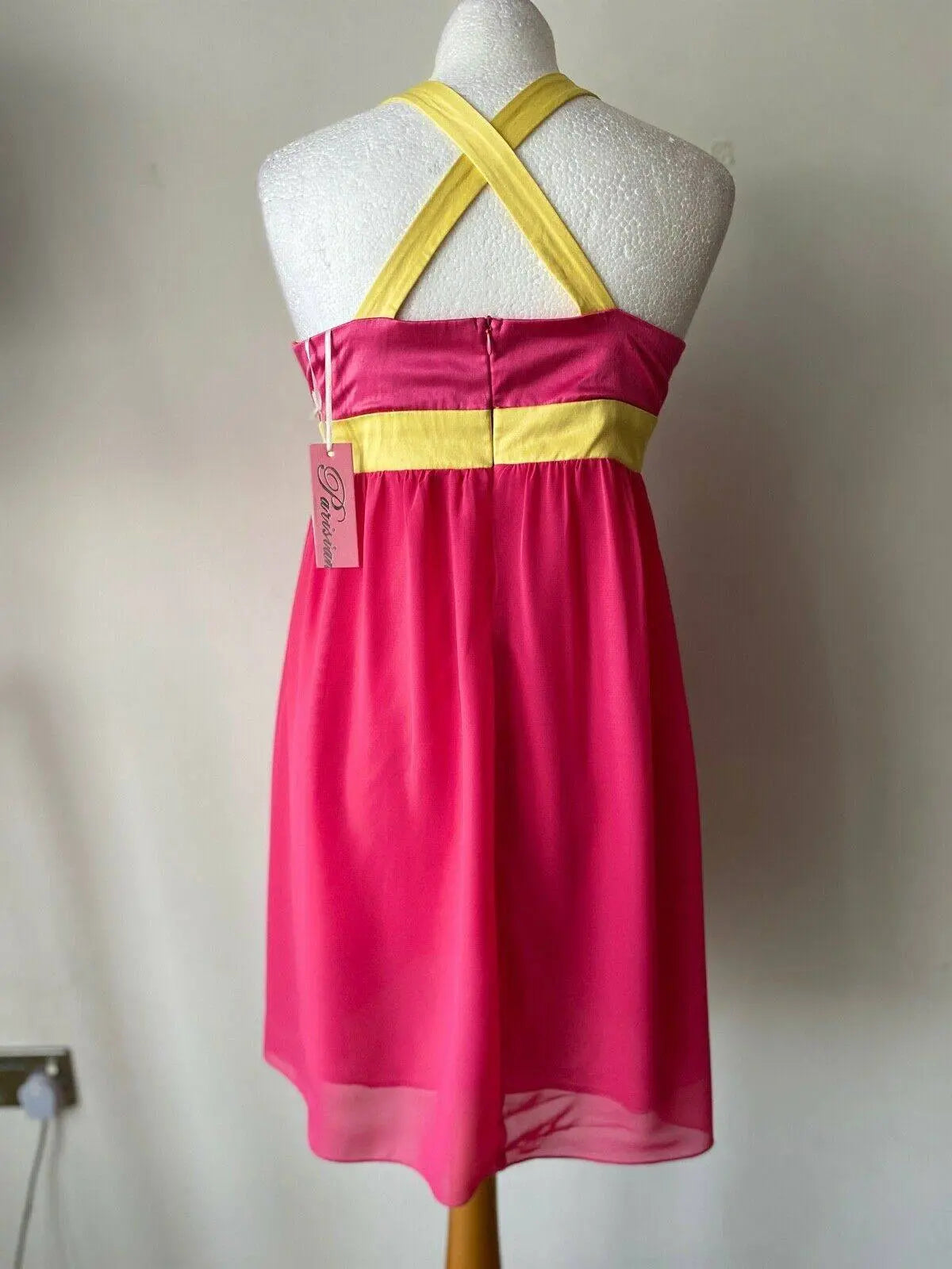 Parisian Limited Edition Pink Yellow Mesh Skirt Dress - Beagle Boutique Fashion Outlet