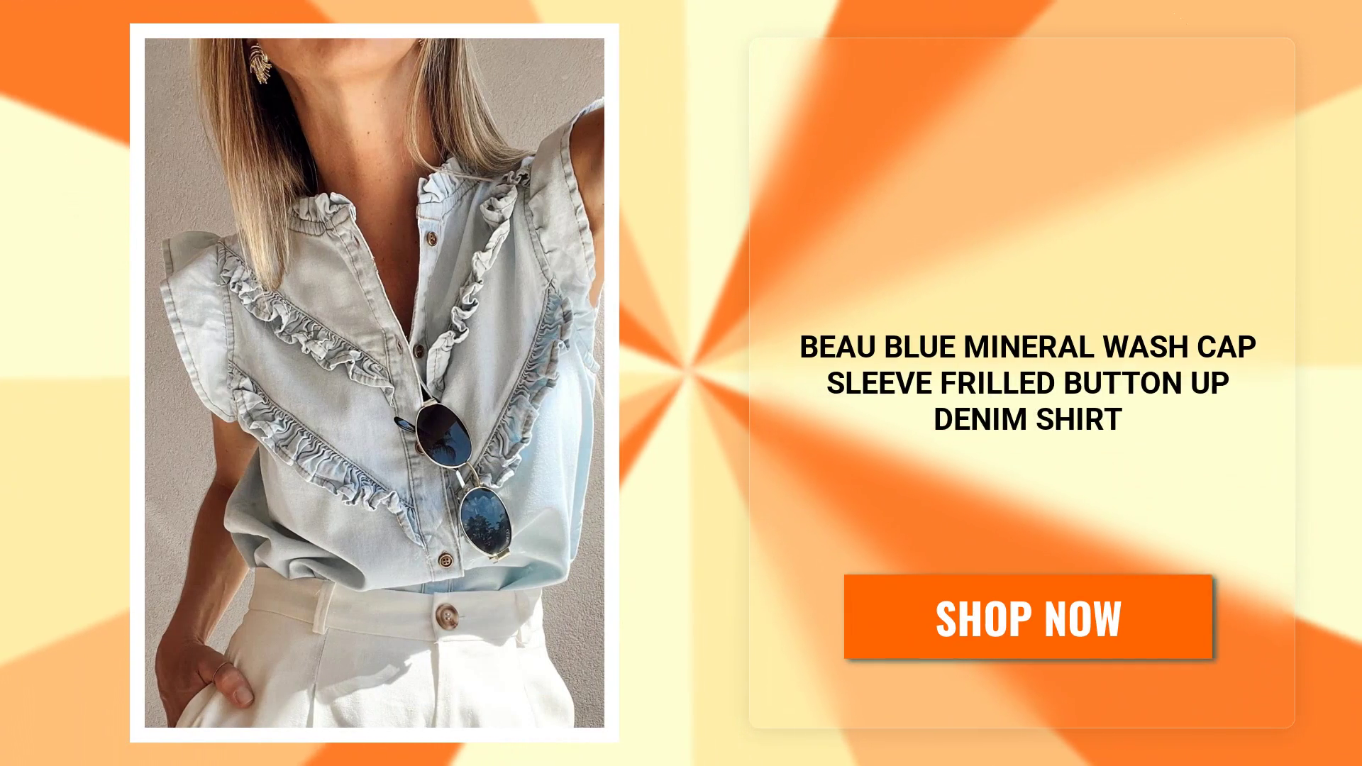 Beau Blue Mineral Wash Cap Sleeve Frilled Button Up Denim Shirt by@Outfy