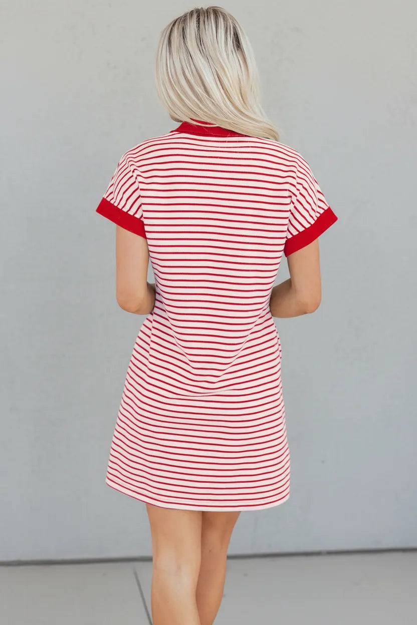Red Stripe Dress – Stone Background