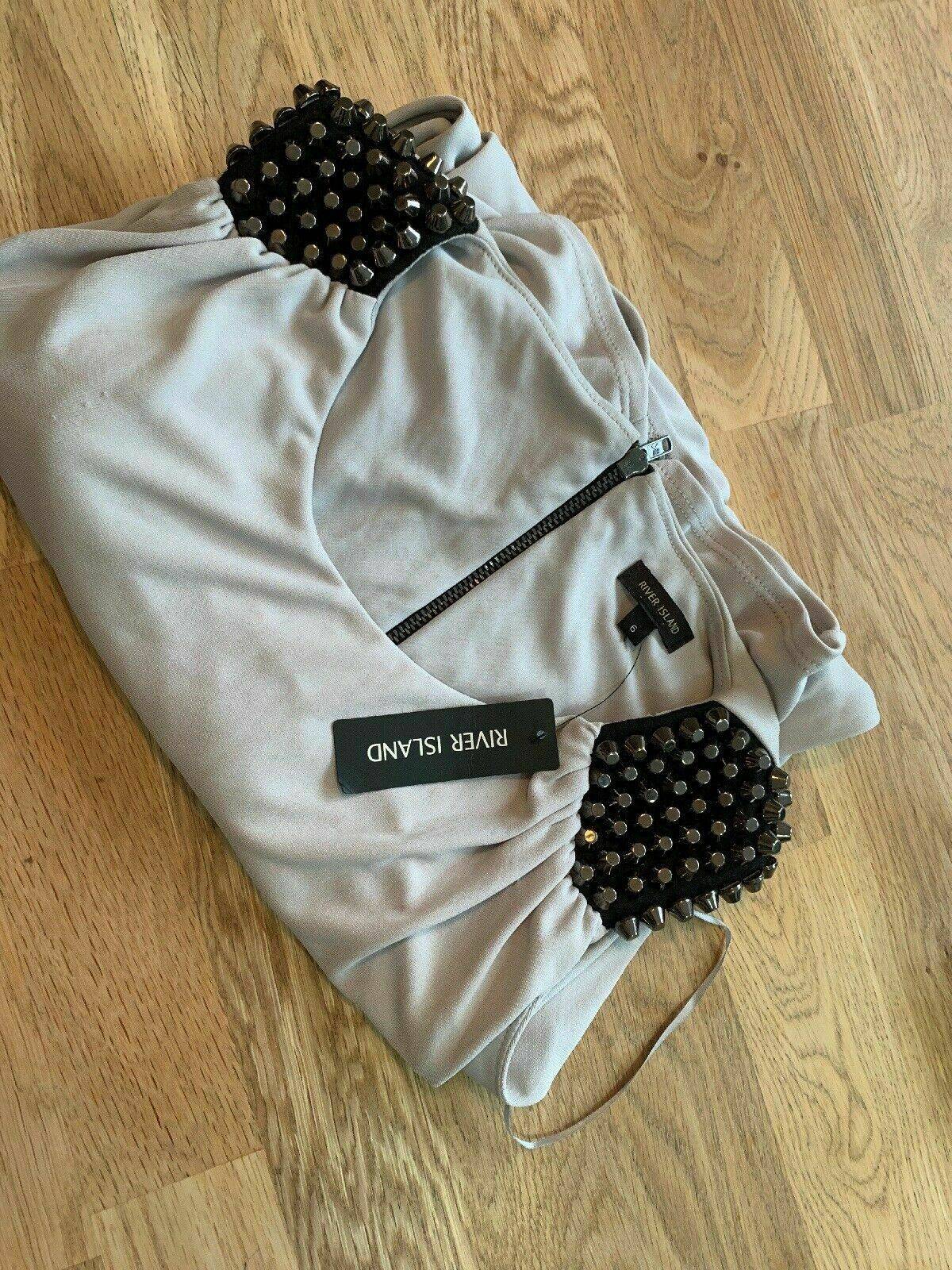 River Island Futuristic fitted Goddess dress studded shoulders BNWT Size 6 - BB Fashion Outlet