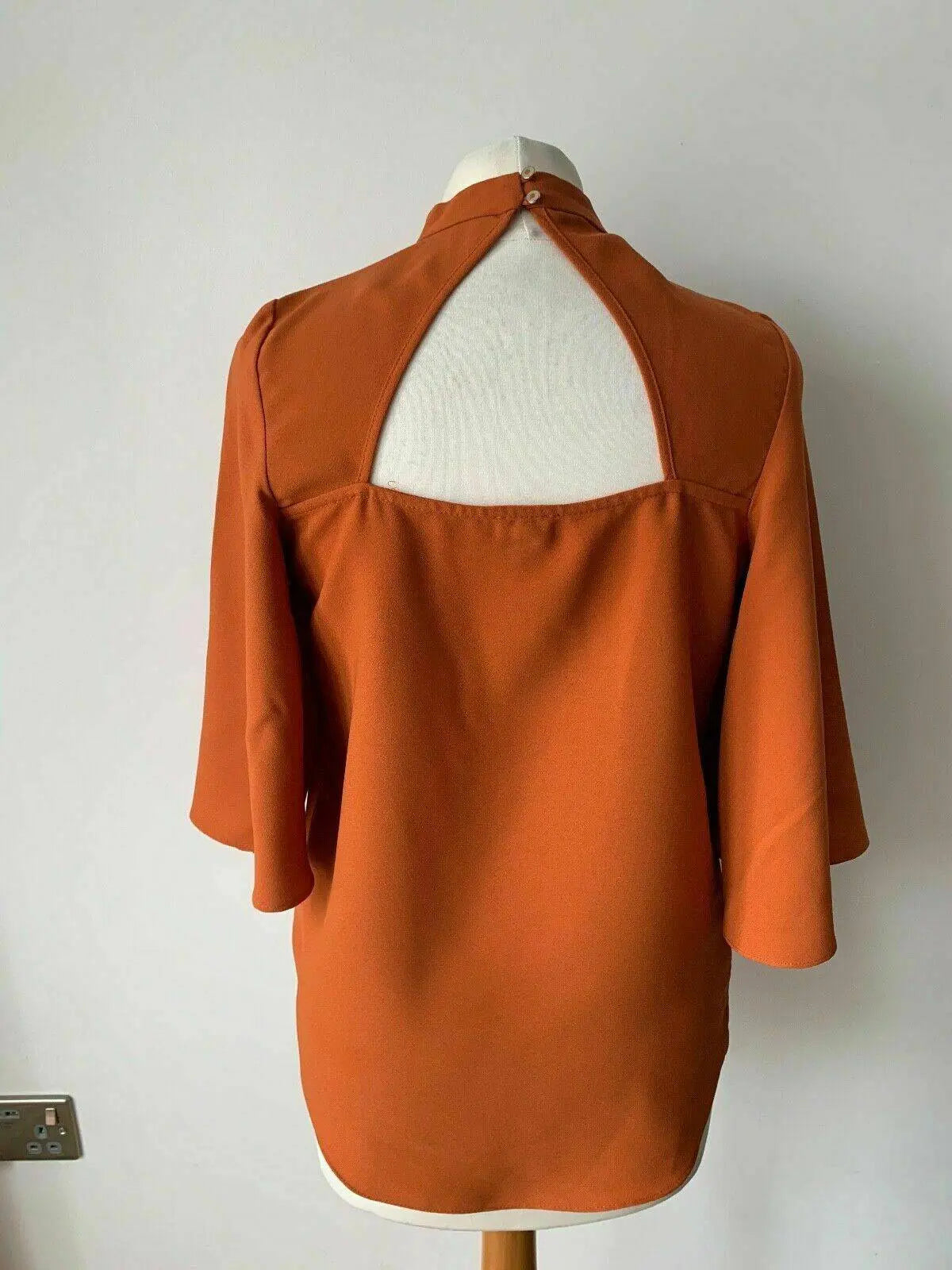 River Island Rusty Orange Blouse High Neck Size 8  Bell Sleeves - BB Fashion Outlet
