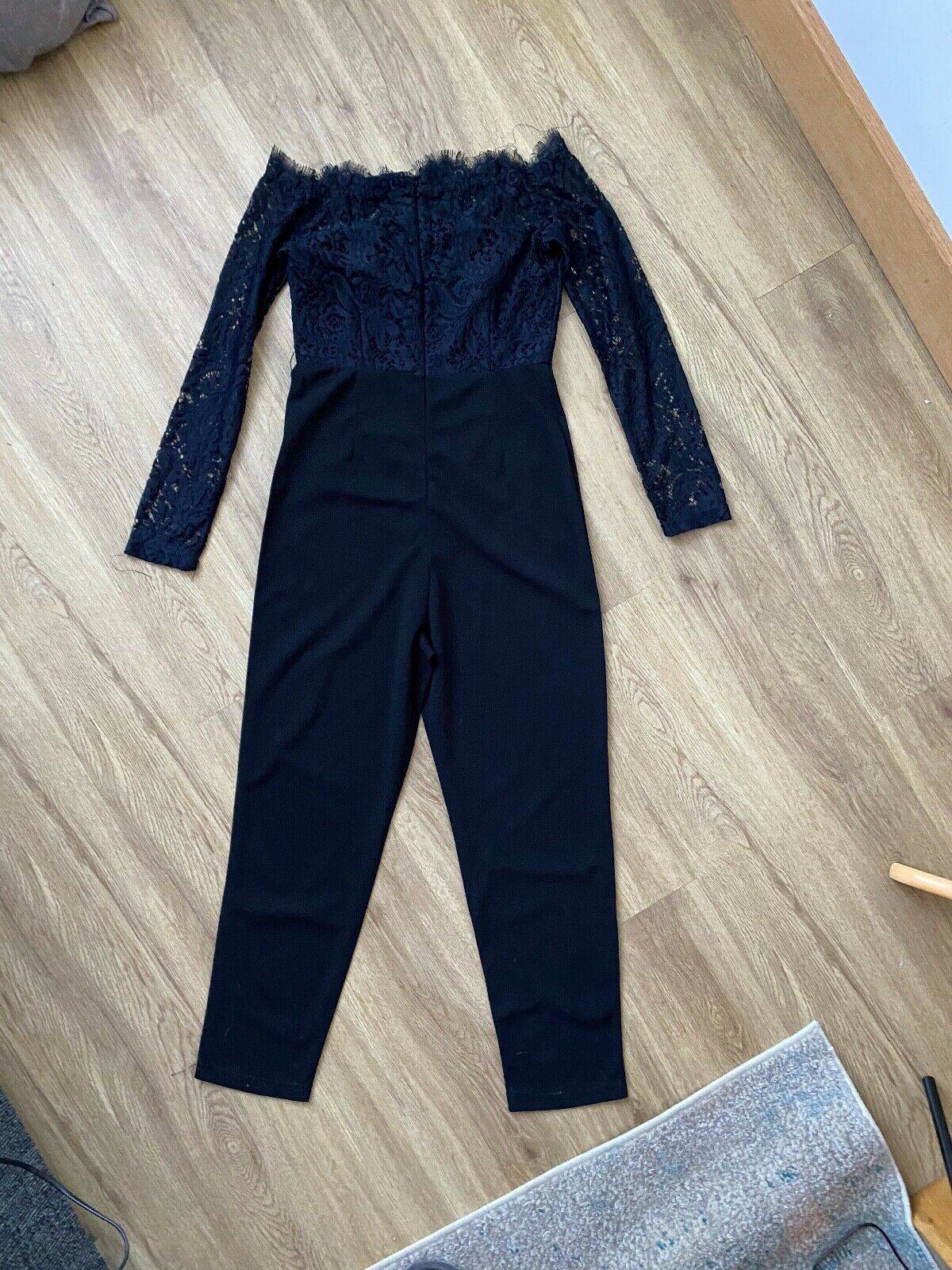 SHEIN Off Shoulder Lace Bodice Black Jumpsuit Size S 8 UK Black or Burgundy - Beagle Boutique Fashion Outlet