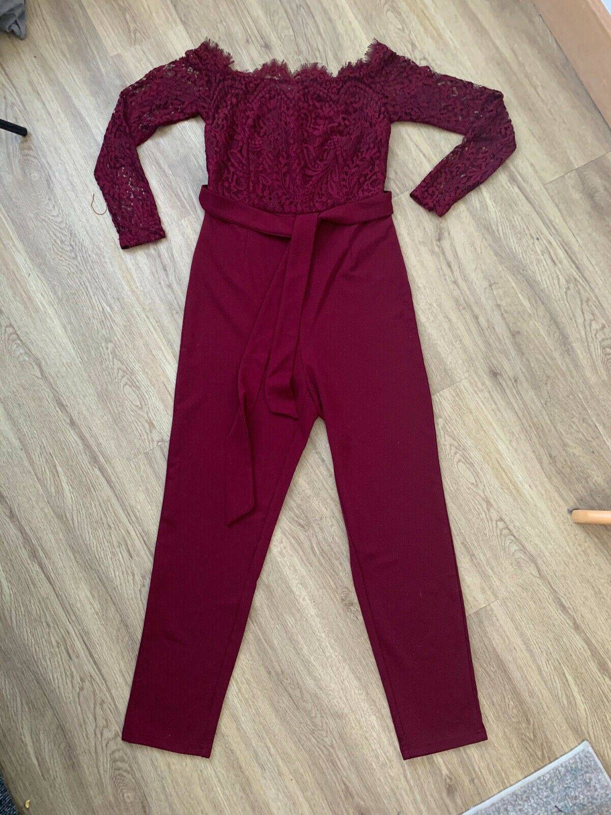 SHEIN Off Shoulder Lace Bodice Black Jumpsuit Size S 8 UK Black or Burgundy - Beagle Boutique Fashion Outlet