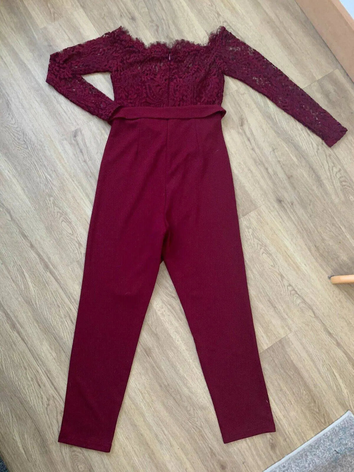 SHEIN Off Shoulder Lace Bodice Black Jumpsuit Size S 8 UK Black or Burgundy - Beagle Boutique Fashion Outlet