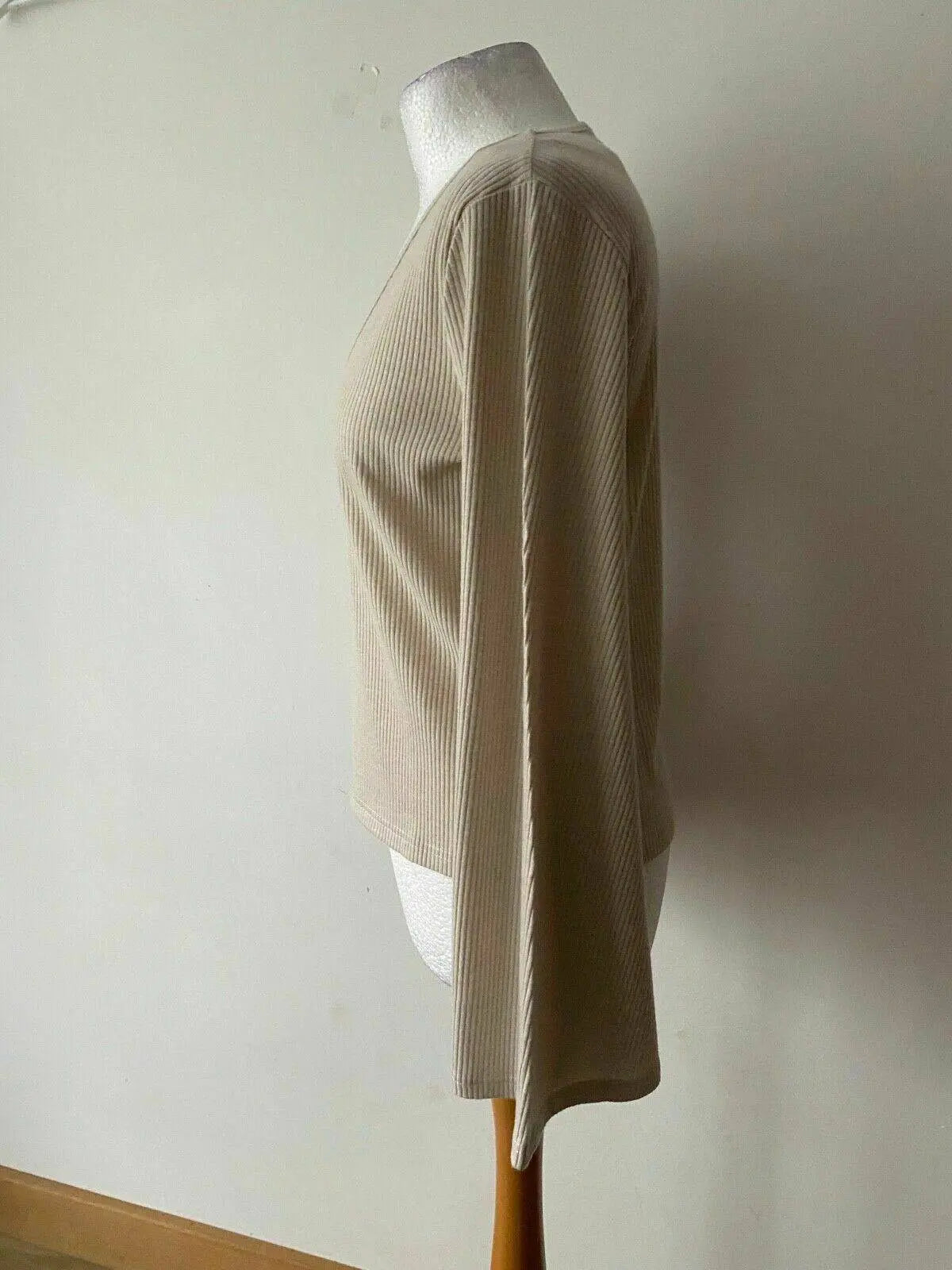 Stacey Solomon V-Neck Ribbed Top Stone Flared Sleeves Sizes 6 10 16 20 22 24 26 - BB Fashion Outlet