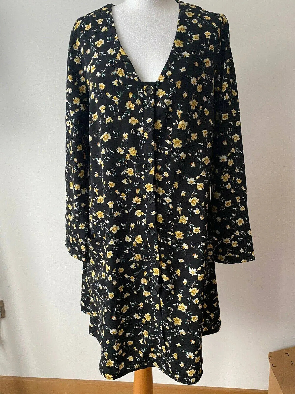 Studio Smock Dress Button Down Long Sleeve Sizes 12, 16 Black or Blue - Beagle Boutique Fashion Outlet