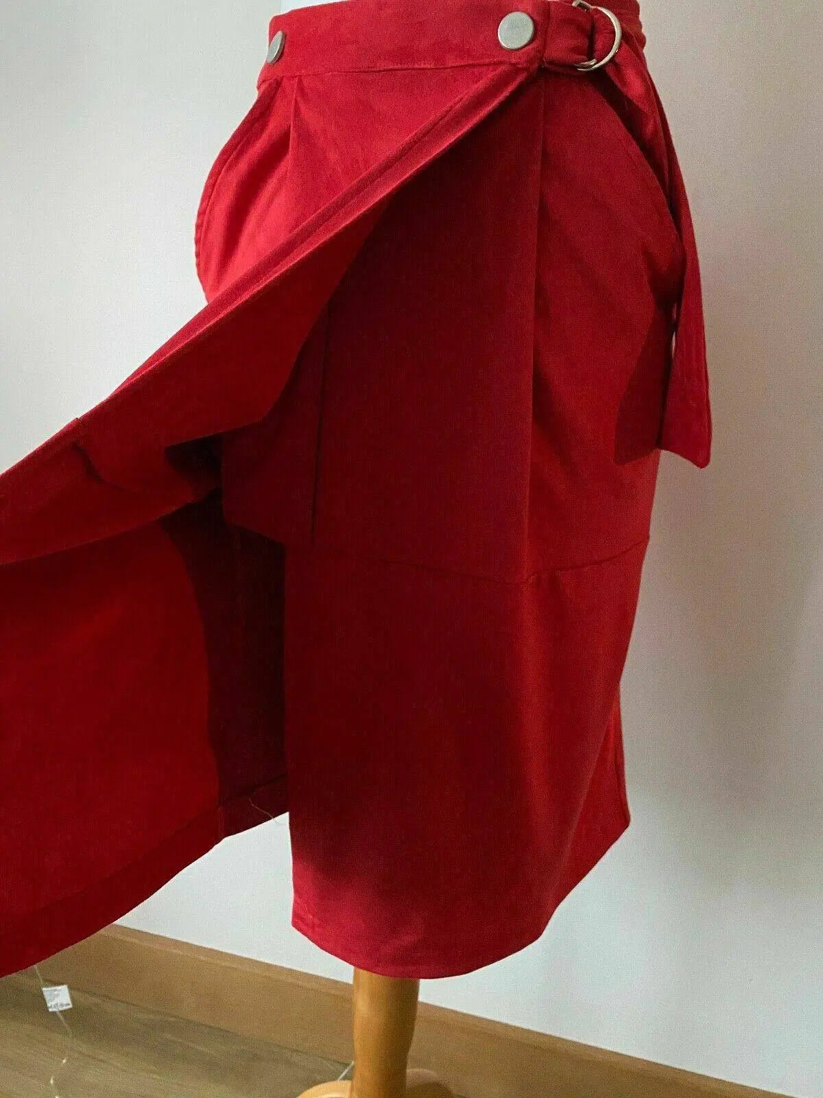 Red Suedette Wrap Midi Skirt Size 8 - BB Fashion Outlet