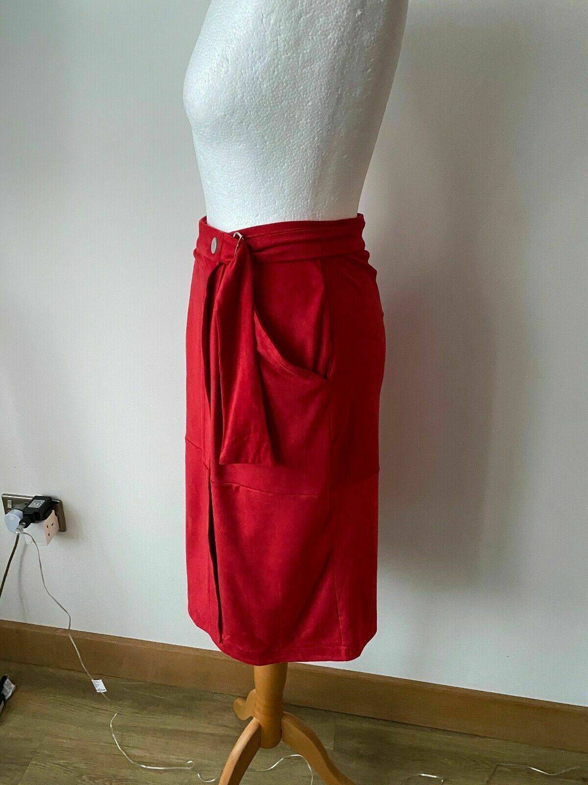 Red Suedette Wrap Midi Skirt Size 8 - BB Fashion Outlet