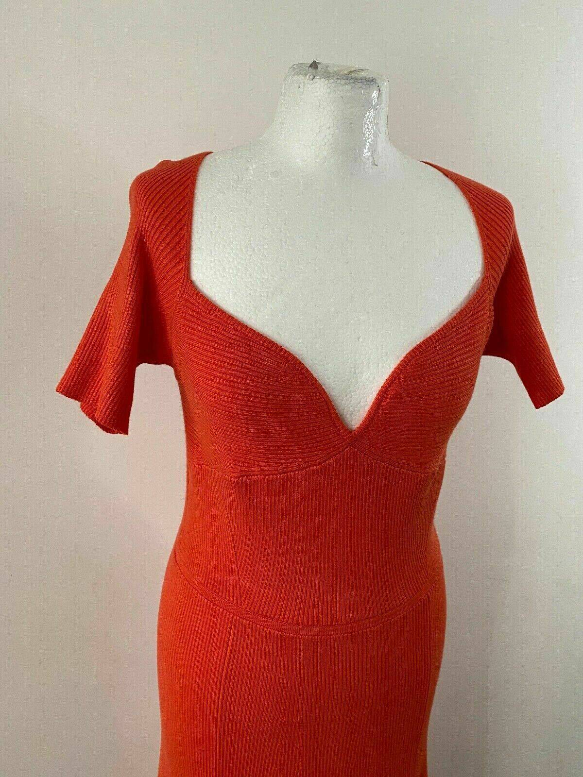 Ribbed Knit Orange Long Dress Size 10 Sweetheart Neck - BB Fashion Outlet