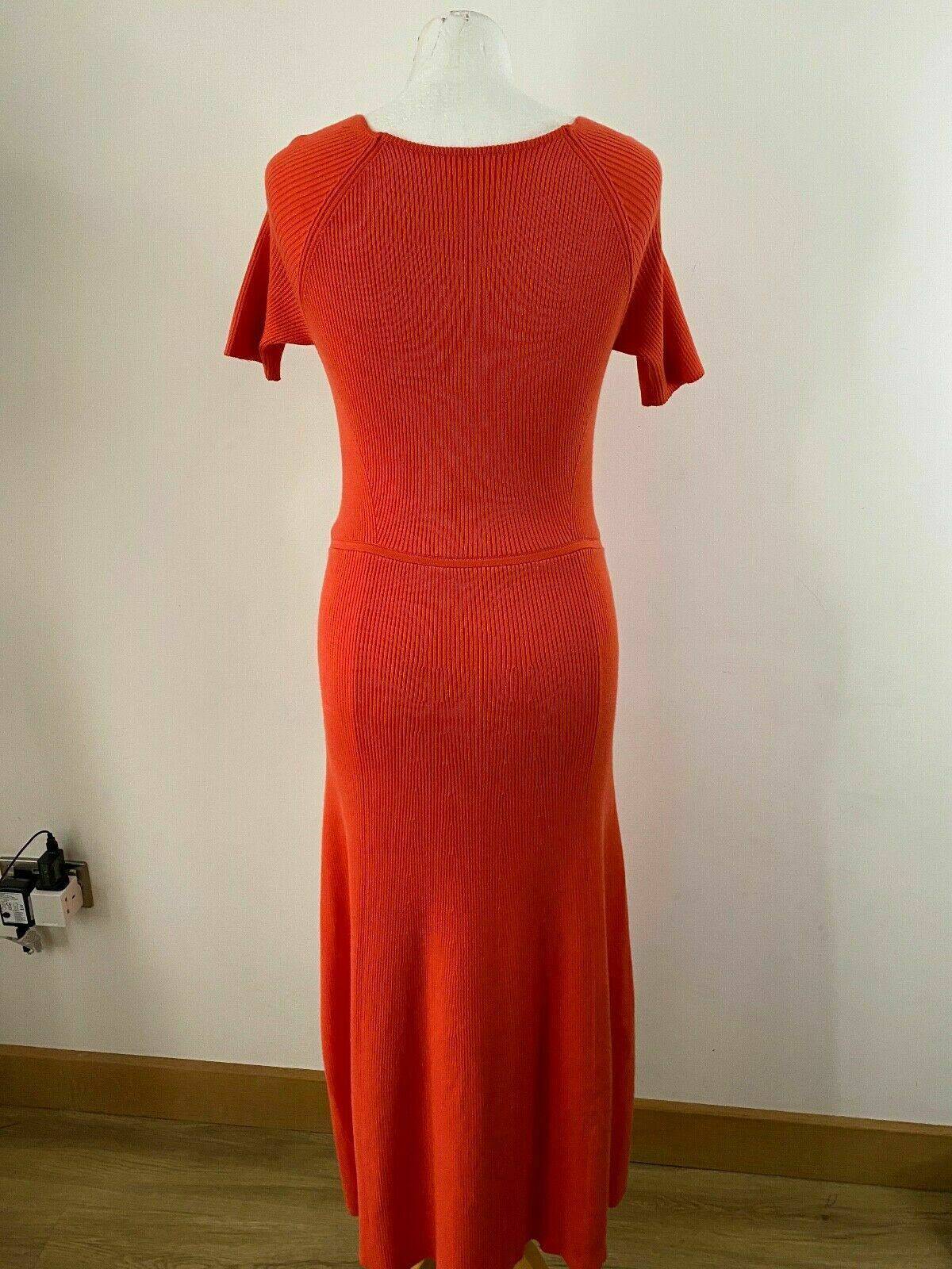Ribbed Knit Orange Long Dress Size 10 Sweetheart Neck - BB Fashion Outlet