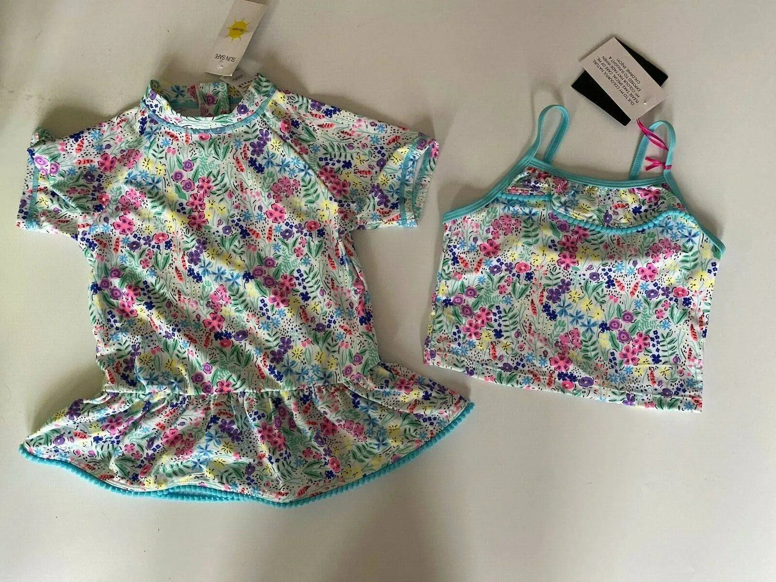 Girls VERY Neon Floral Sunsafe x2 Swimwear Tops Age 4-5 Bottoms are missing - BB Fashion Outlet