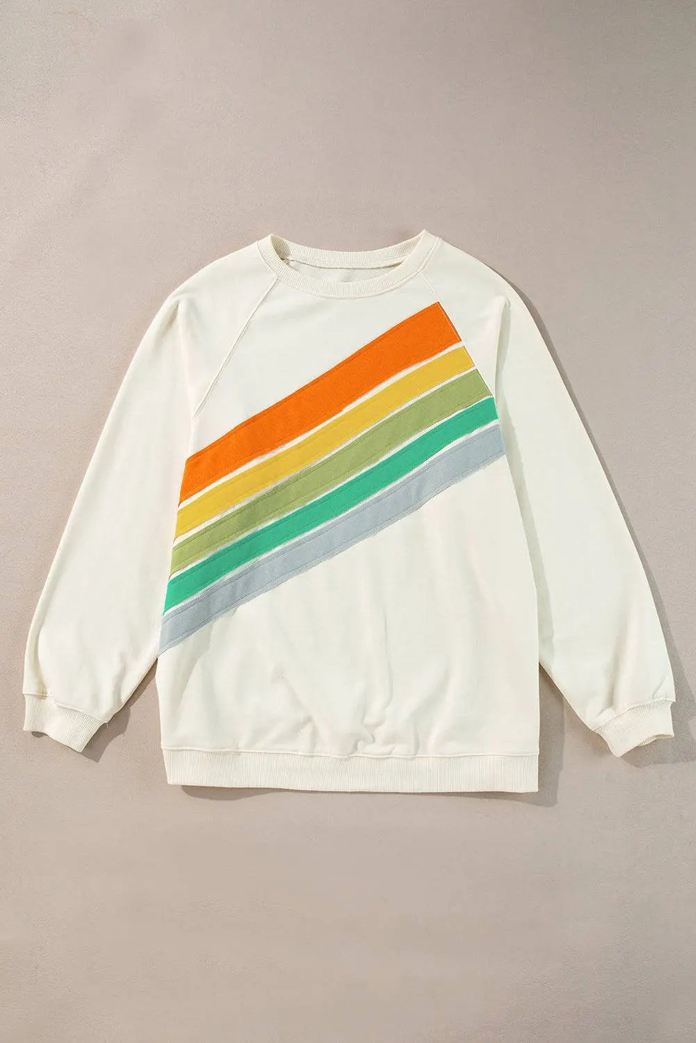 white Rainbow Raglan Sleeve Crew Neck Plus Size Sweatshirt - BB Fashion Outlet