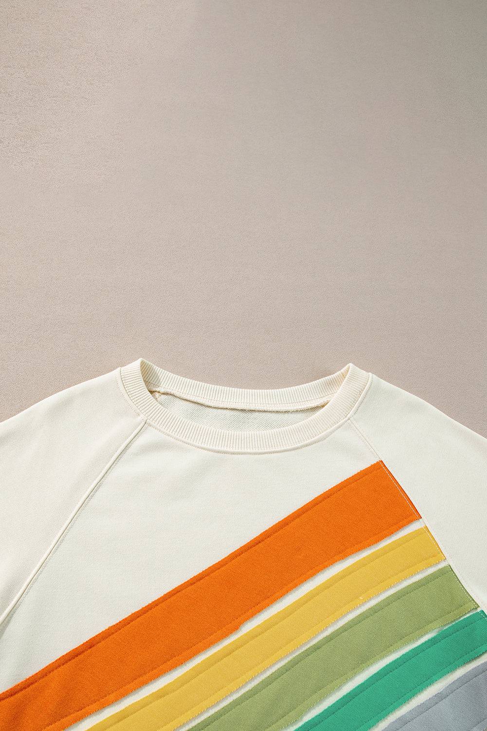 white Rainbow Raglan Sleeve Crew Neck Plus Size Sweatshirt - BB Fashion Outlet